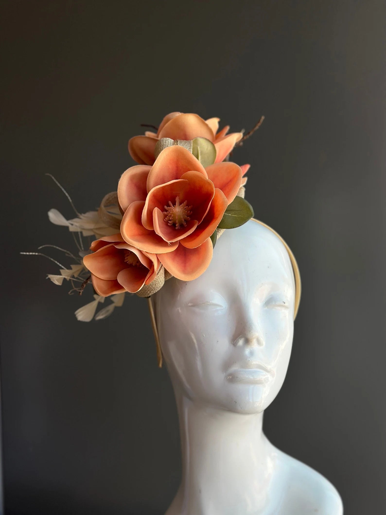 Orange Magnolia Fascinator Hair Clip - Elegant Floral Headpiece for Weddings, Tea Parties & Special Occasions