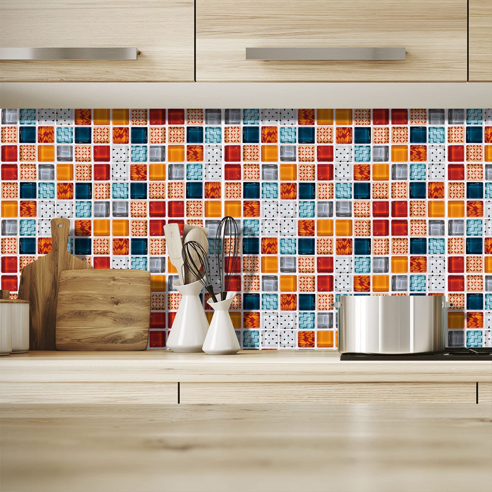 19PC 3D Crystal Tile Stickers - Self-Adhesive Waterproof Wall Decals for DIY Home Decor | Peel & Stick Glass Tiles for Kitchen, Bathroom, Living Room | Multicolor Mosaic Wall Art for Modern Interior Design
