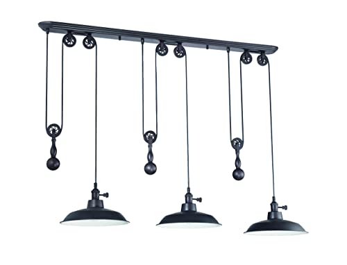 Craftmade 3-Light Pulley Pendant with Metal Shade in Aged Bronze Brushed Finish - Perfect for Kitchen Island, Dining Room, and Entryway Lighting