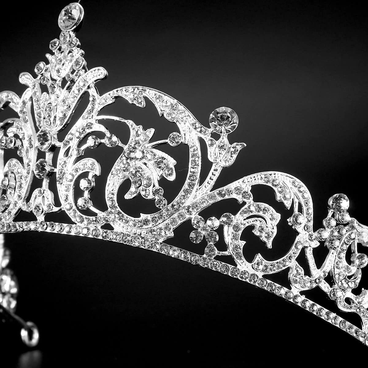 ONOTEC Silver Wedding Tiara Crown with Symmetrical Crystal Rhinestones - Elegant Bridal Headpiece for Weddings, Prom, Pageants & Special Occasions