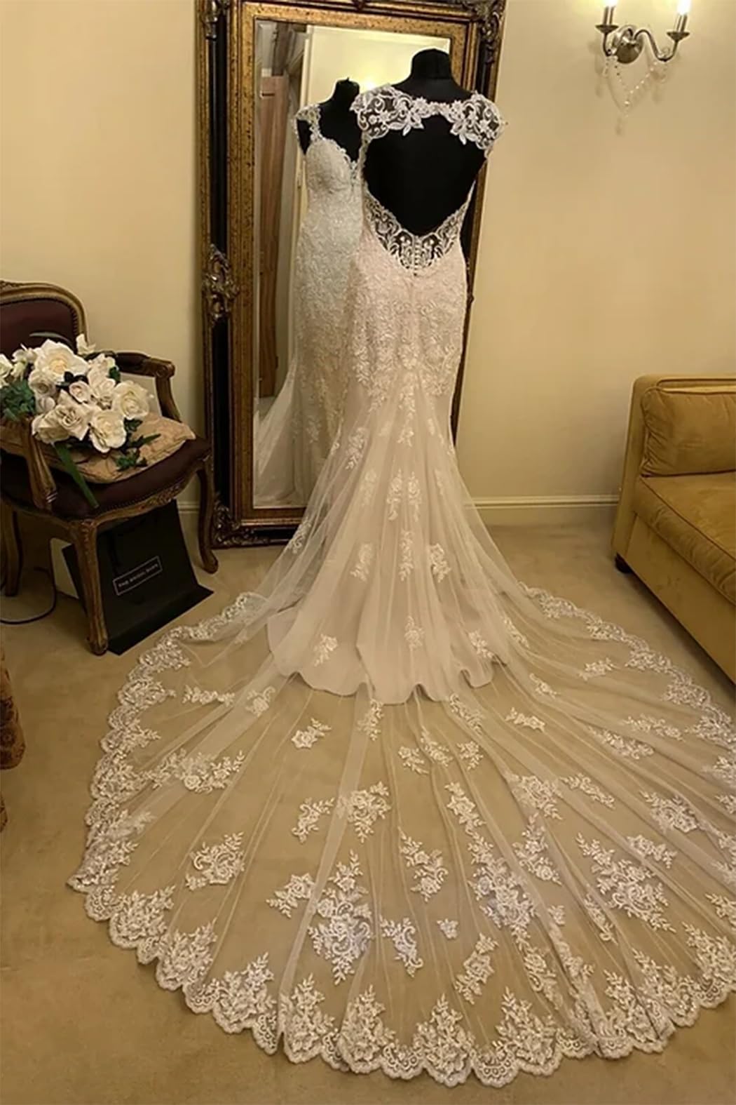Elegant 2024 Backless Mermaid Lace Wedding Dress with Train - Boho Bridal Gown for Bride | Perfect for Beach Weddings, Vow Renewals & Romantic Ceremonies
