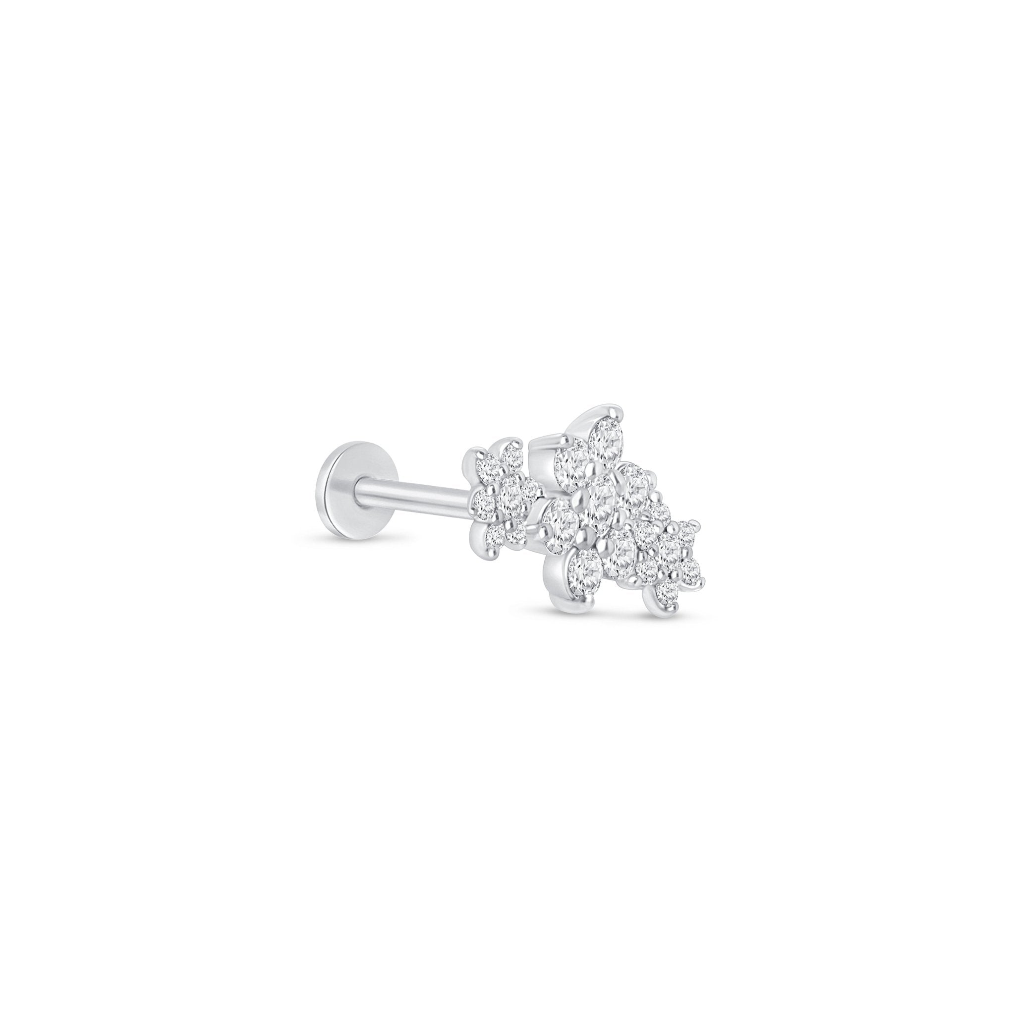 14K White Gold Diamond Three Flower Garland Flat Back Stud Earrings - Elegant Bridal Jewelry for Weddings & Special Occasions