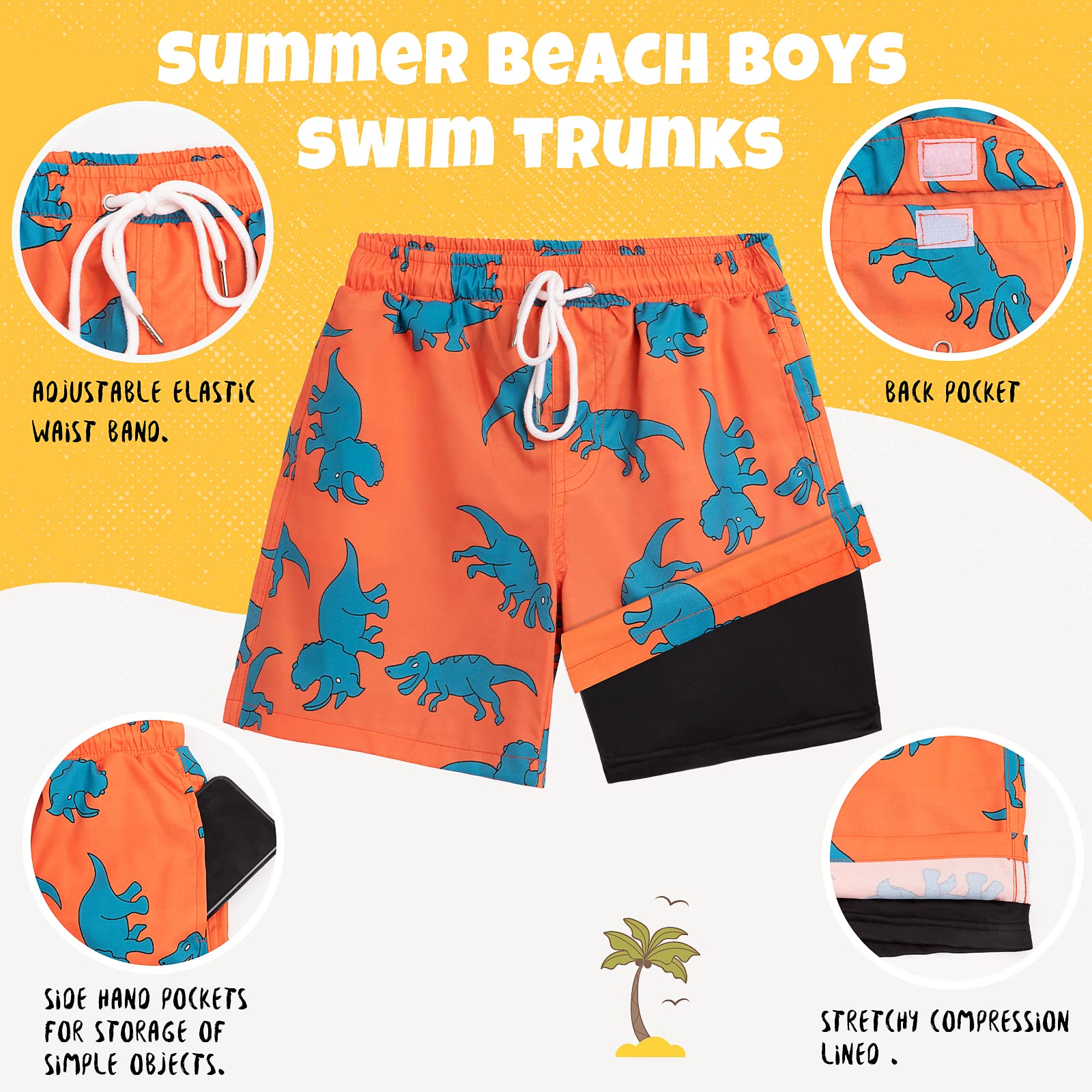 **Boys Swim Trunks Quick Dry with Boxer Brief Liner - UPF 50+ Sun Protection for Beach, Pool & Water Sports**    *Use Case: Perfect for swimming, surfing, beach vacations, and summer outdoor activities.*