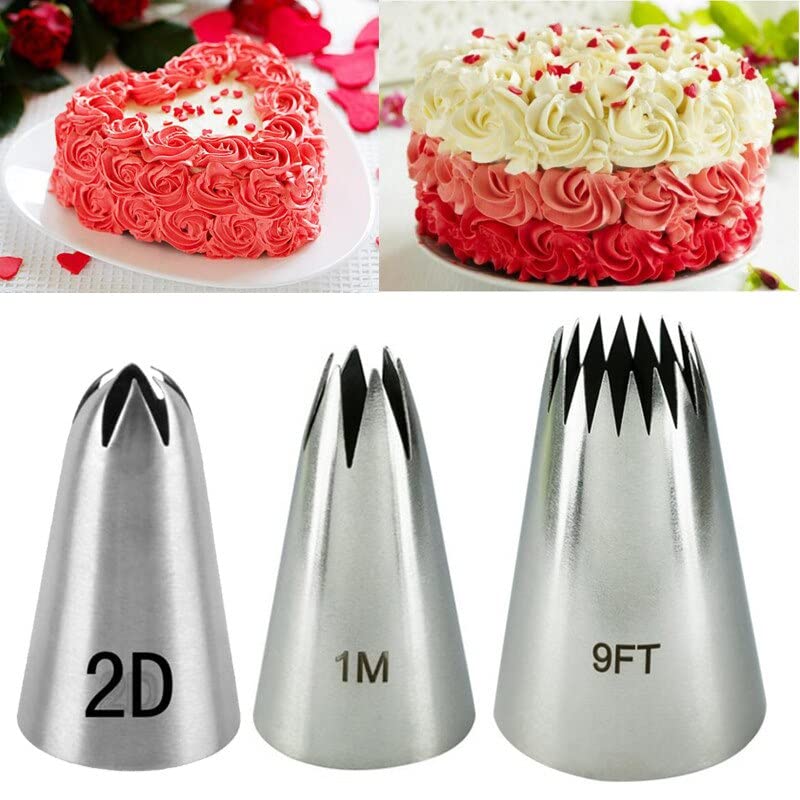 3PCS Drop Flower Piping Tips Set - 1M 2D 9FT Nozzles for Cream, Icing, Fondant - Rose Cake Decorating Tools for Baking, Pastry, Cupcakes & Wedding Cakes