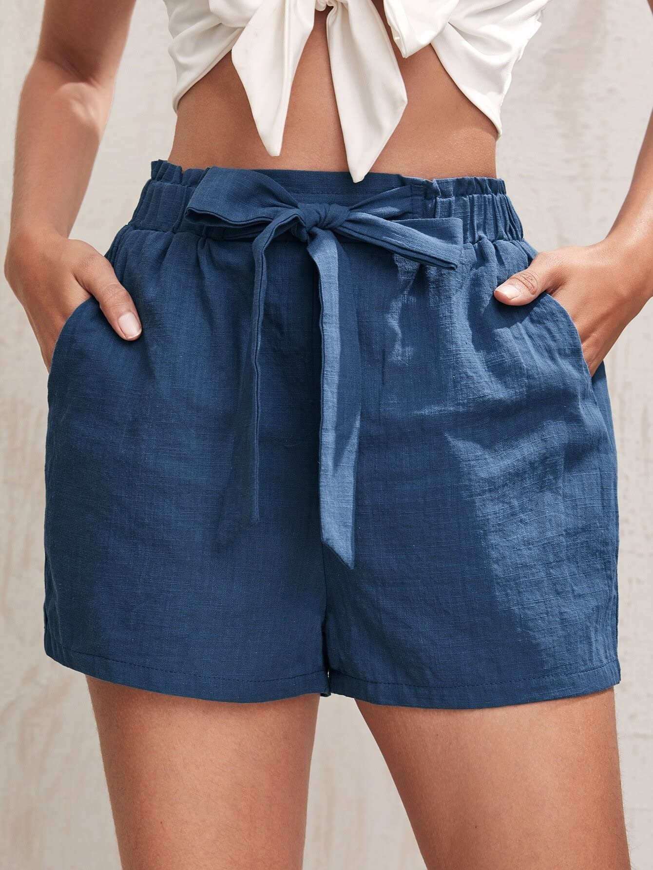 HAOSHU Women's Paperbag Waist Knot Front Shorts - High Waisted Summer Casual Shorts for Women | Perfect for Beach, Vacation & Everyday Wear