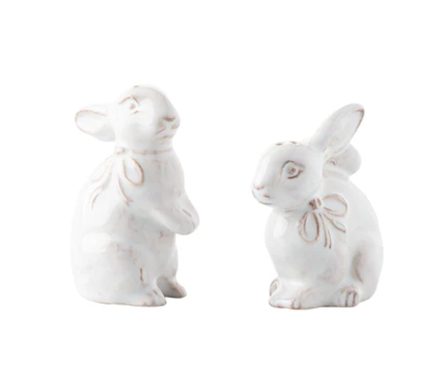 Juliska Clever Creatures Bunny Salt and Pepper Shaker Set - 2 Piece Ceramic Seasoning Set for Easter, Kitchen, and Dining Table Decor