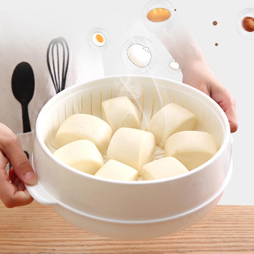 DOITOOL Microwave Steamer with Lid - BPA-Free Plastic Food Steamer for Rice, Fish, Meat & Dumplings - Round White Kitchen Cooking Container for Healthy Meals | Perfect for Meal Prep, Leftovers & Quick Snacks