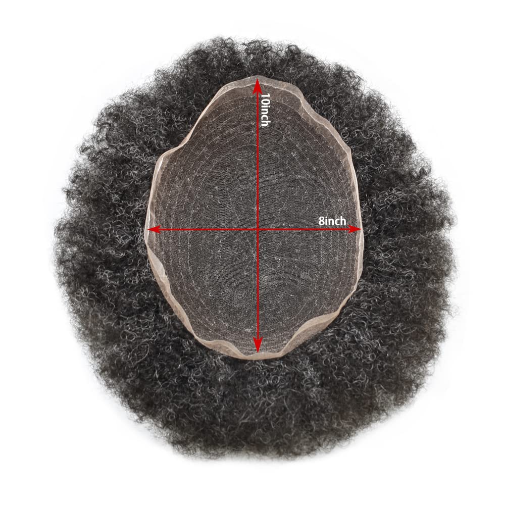 Premium Human Hair Toupee for Black Men - Afro Kinky Curly Replacement System - Full French Lace Wig - Natural 1B/20 Off Black with 20% Grey (#1B20) | Perfect for Daily Wear, Special Occasions & Hair Loss Solutions