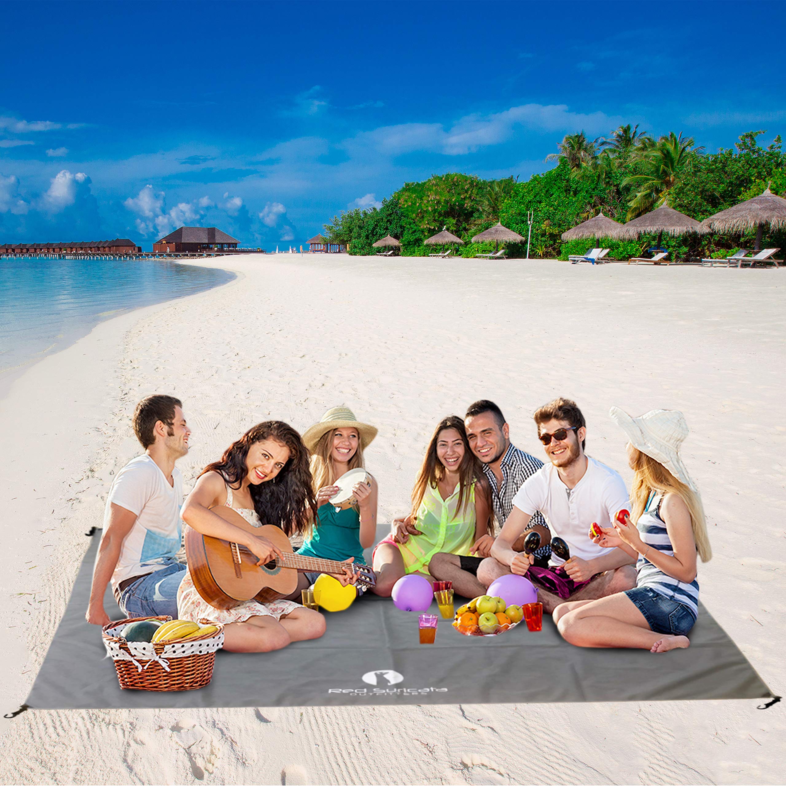 Premium Sand-Free Beach Mat - Waterproof, Sandproof Outdoor Blanket for Beach, Picnics, Camping & RV Travel - Large Grey Sandless Mat with Canopy Compatibility - Perfect for Seaside Relaxation, Family Outings and Outdoor Adventures