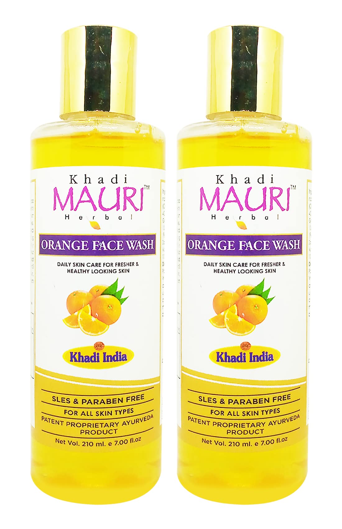 Khadi Mauri Orange Face Wash - 420ml (Pack of 2) | Natural Glow Boosting Cleanser for Oily & Acne-Prone Skin | Morning & Night Skincare Routine