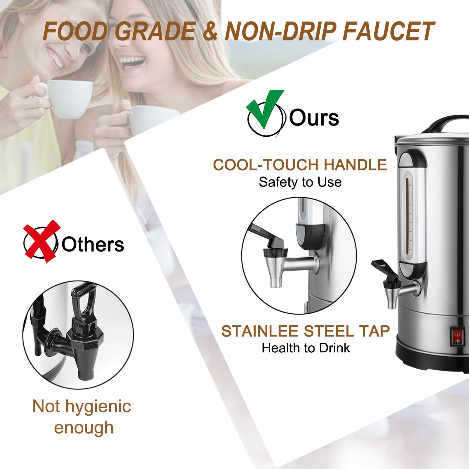 100 Cup Commercial Coffee Maker - 4 Gallon (16L) Large Coffee Urn with 304 Stainless Steel Dual Layers & 1300W Fast Brew Percolator - Hot Beverage Dispenser for Business, Catering, Church, Events & Office Use