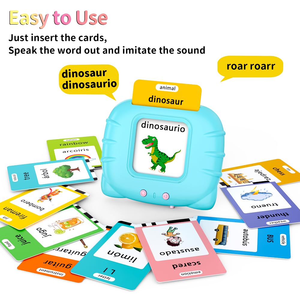 Spanish English Bilingual Learning Toys - Educational ABC Talking Flash Cards with 520 Sight Words, Autism Sensory Toys for Toddlers Ages 2-6, Perfect Easter/Xmas/Birthday Gift, Blue - Ideal for Home, Classroom, and Travel Use
