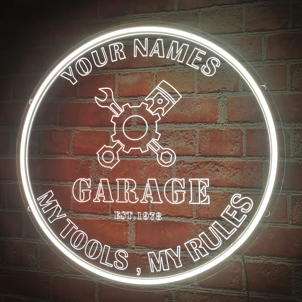 Custom Neon Garage Signs for Men - Personalized Man Cave Neon Lights, 16
