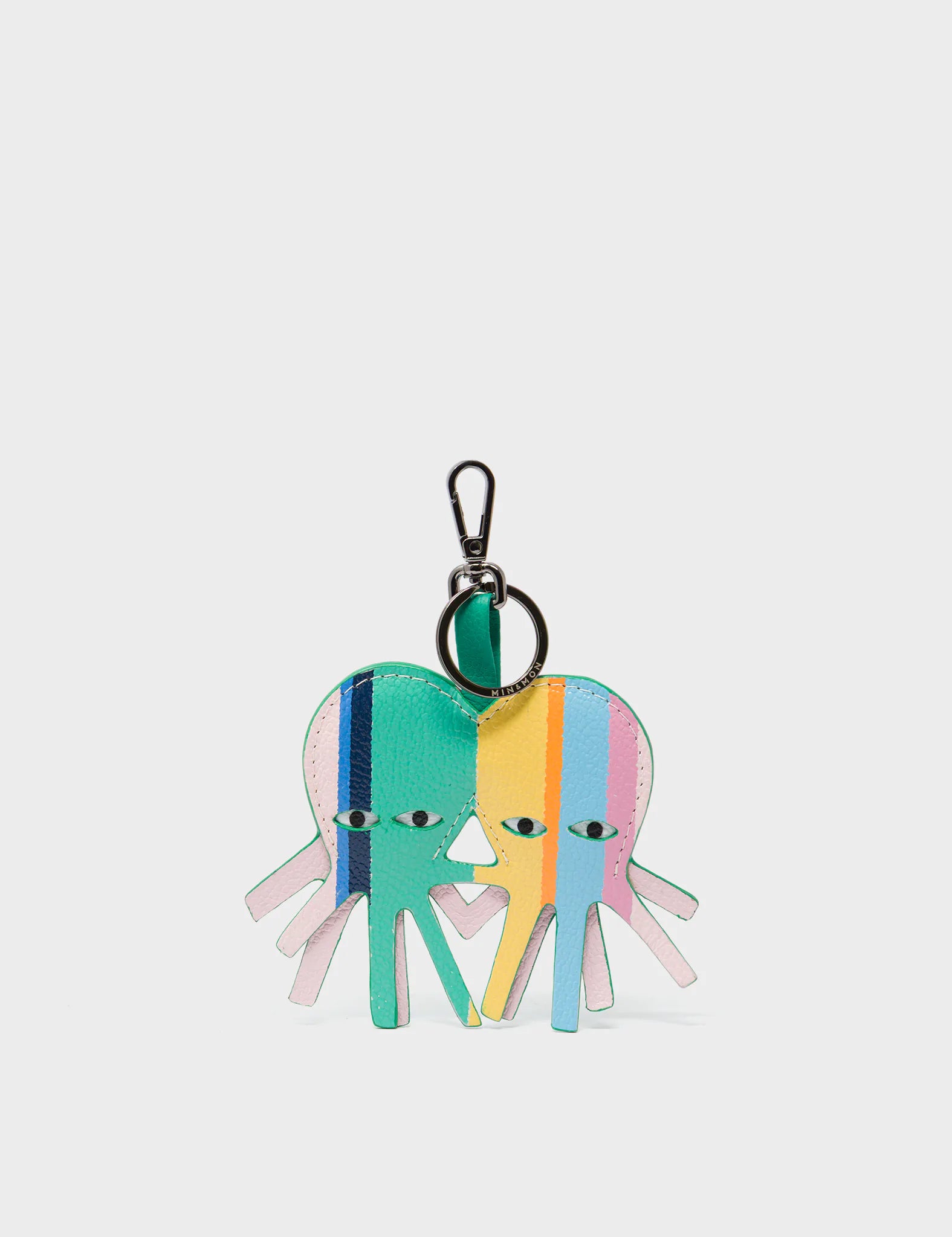 Octotwins Charm Cream Leather Keychain with Color Stripes Print - Stylish and Durable Key Holder for Women, Men, Gifts, Bags & Everyday Use
