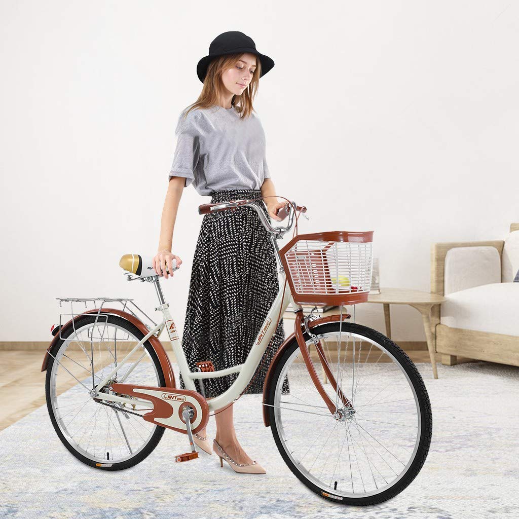 Women's 26 Inch 1-Speed Retro Cruiser Bike with Basket & Comfortable Seat - Classic Beach Cruiser for Casual Riding, Commuting & Leisure - Perfect for Seaside, Park & City Streets