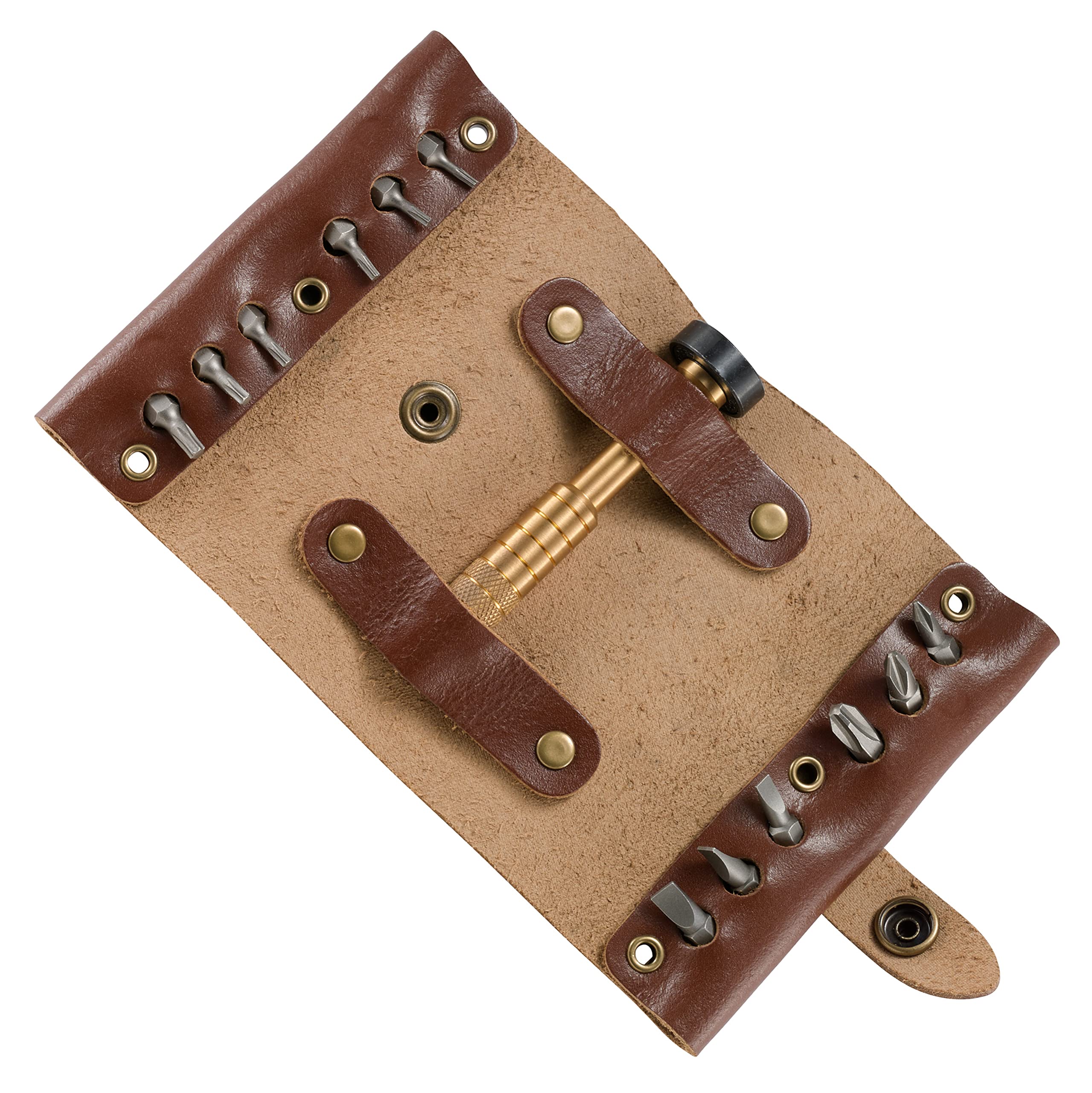 CRKT Hex Bit Driver Roll 9911 - Magnetic Philips & Hex Driver Set with Leather Roll for Precision Tools | Ideal for DIY, Home Repair & Professional Use