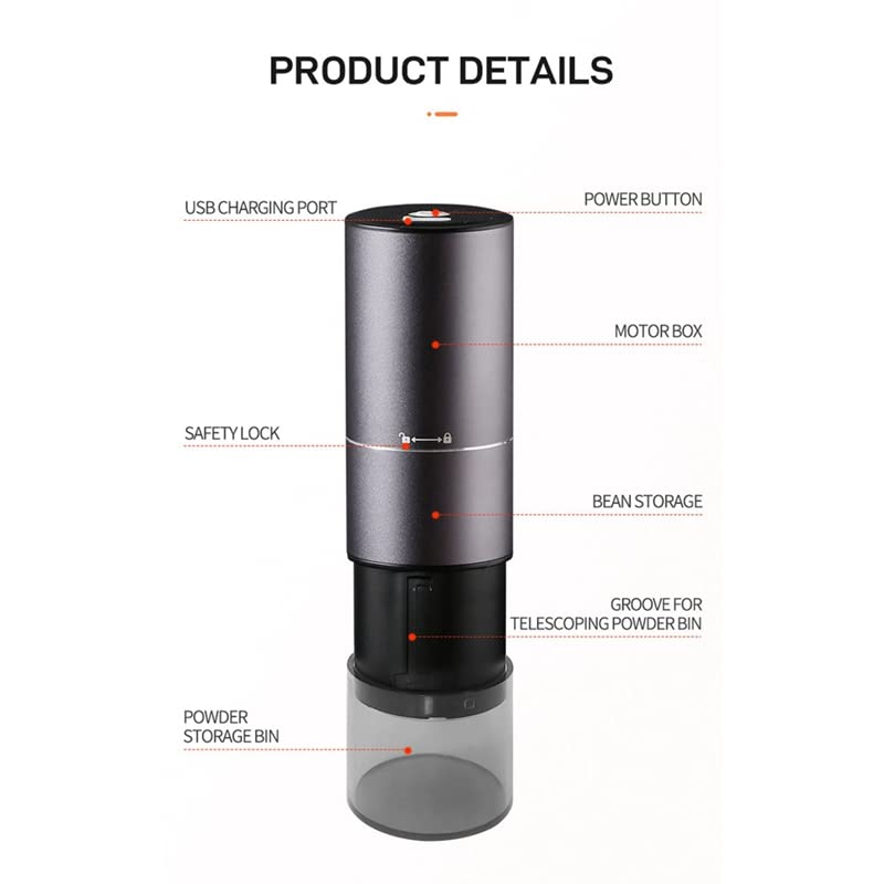 Premium Electric Burr Coffee Grinder - Adjustable Grind Settings, Portable Stainless Steel Conical Burr Mill for Coffee Beans & Spices | USB Rechargeable | Perfect for Home, Office & Travel Brewing