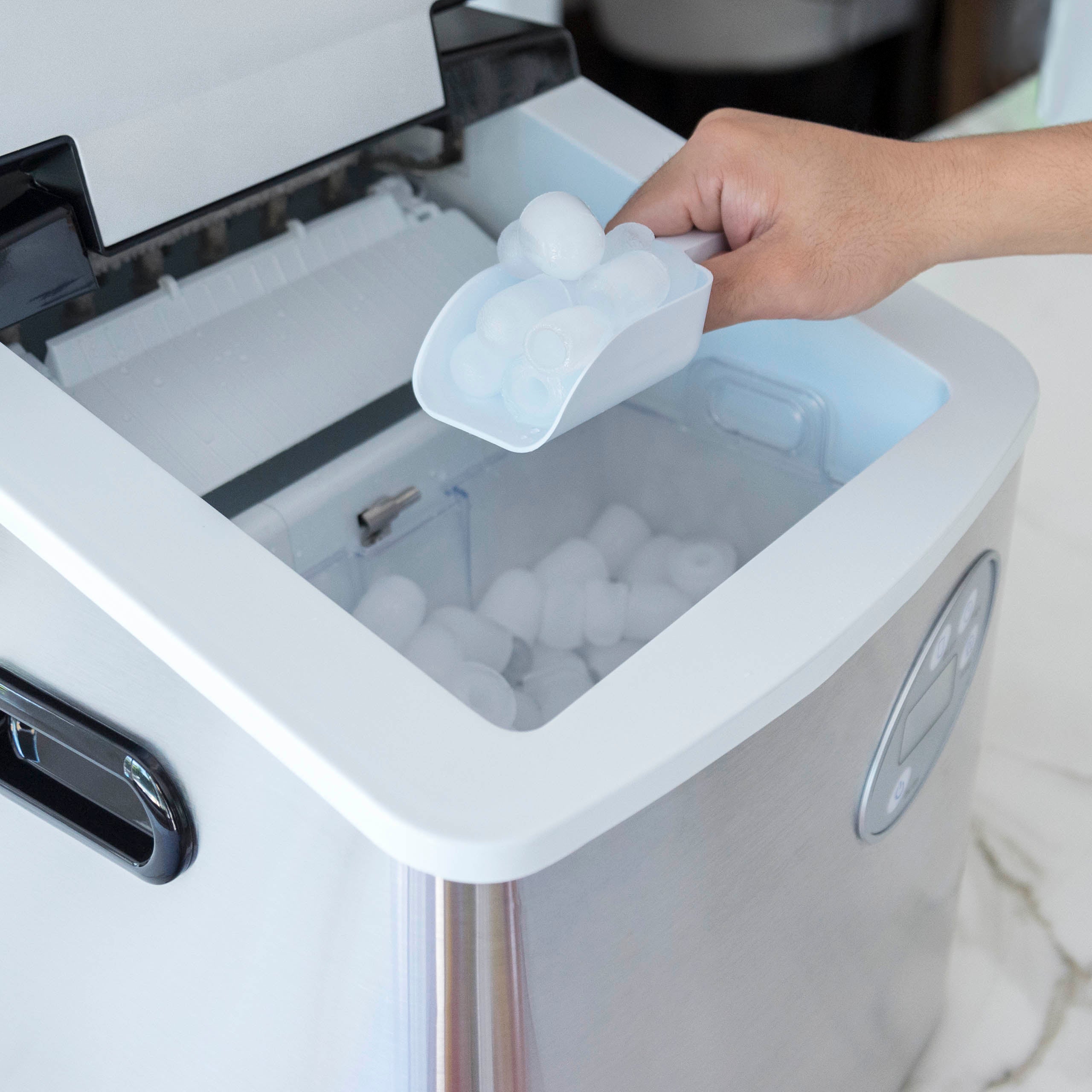 Newair® Countertop Ice Maker - 50 lbs/Day, Bullet Ice Machine for Home, Office, or Party - Fast & Portable Ice Maker in Red