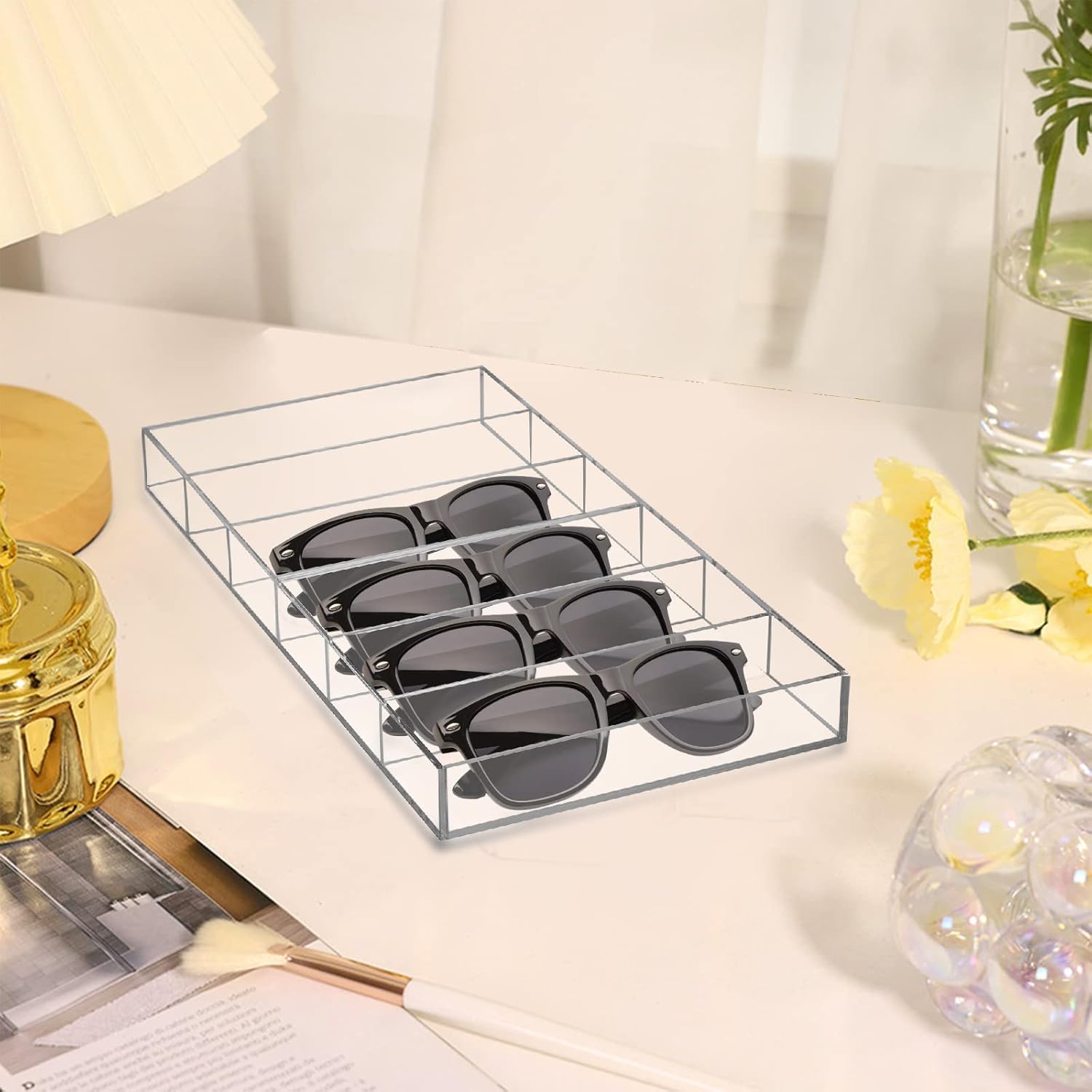 SOUJOY 2 Pack Clear Acrylic Sunglasses Organizer - 6 Slot Eyeglasses Storage Case | Stackable Eyewear Display Tray for Fashion Sunglasses, Reading Glasses & Safety Goggles | Perfect for Home, Office, Retail Store Display & Travel Organization