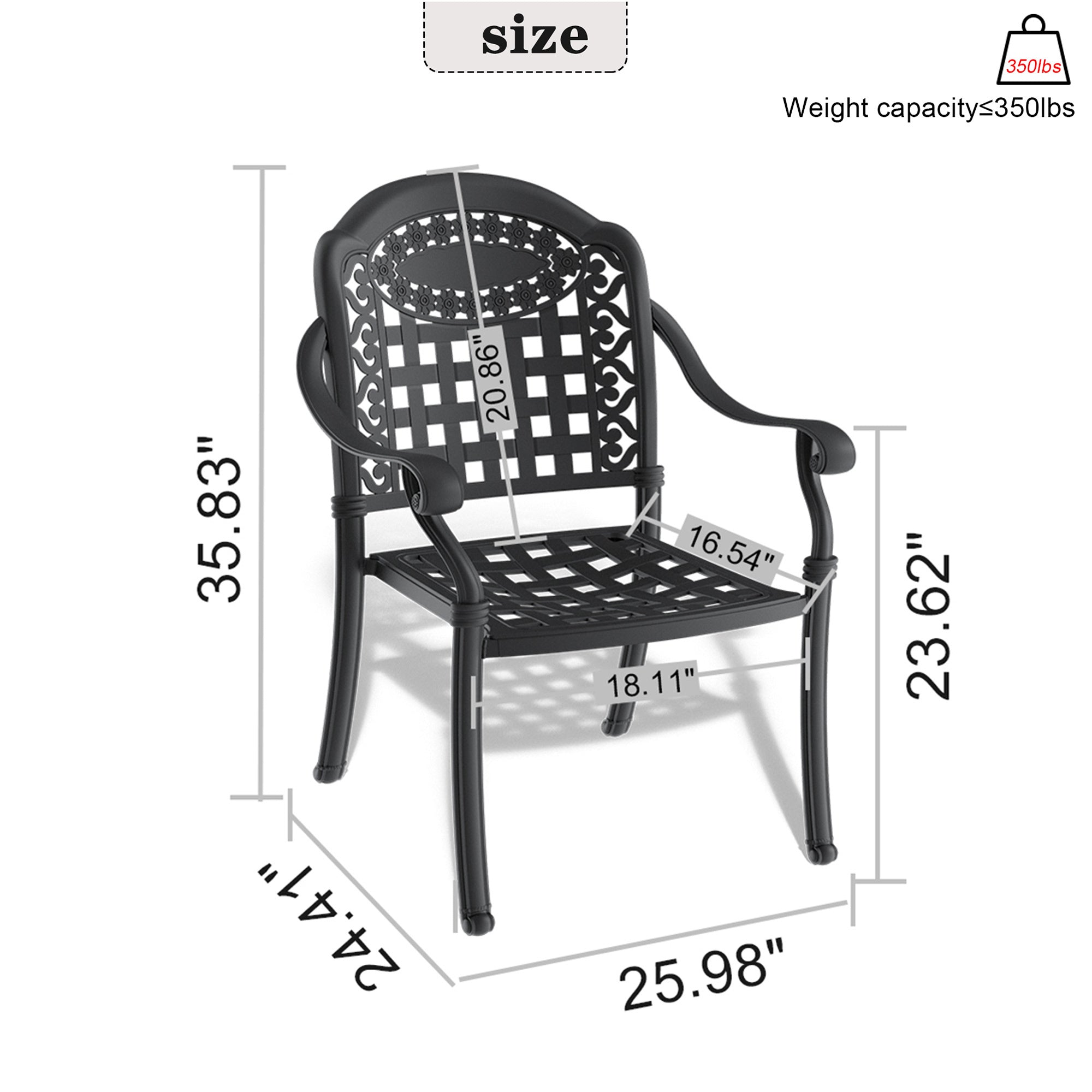 4-Piece Cast Aluminum Patio Dining Chair Set with Black Frame & Cushions - Outdoor Garden Furniture for Backyard, Poolside & Restaurant Use