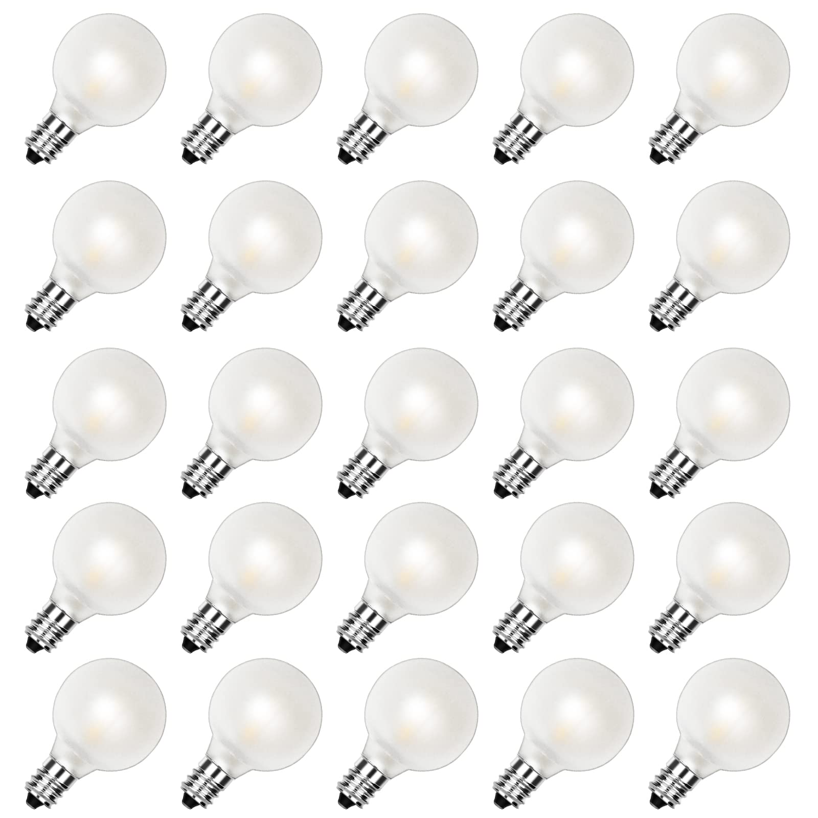 G40 LED Frosted Light Bulbs 25-Pack - 0.6W Shatterproof Globe String Lights for Indoor & Outdoor Use - Warm White Replacement Bulbs for Holiday, Party, Patio & Christmas Decorations