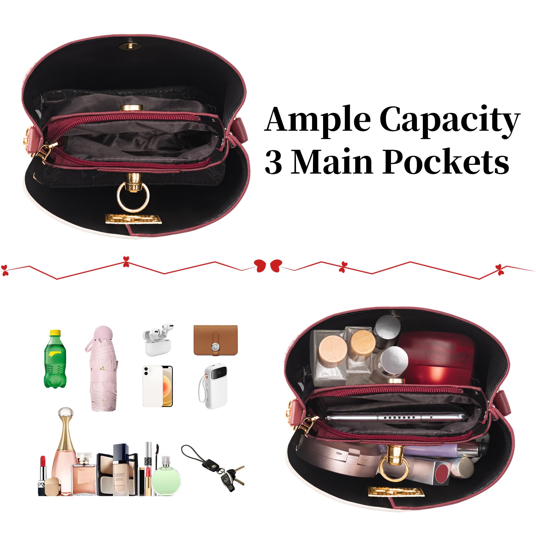 Trendy Larcenciel Crossbody Bags for Women - Stylish Bucket Purse with Multiple Pockets, Burgundy Shoulder Bag for Fall | Perfect for Everyday Use, Travel & Shopping
