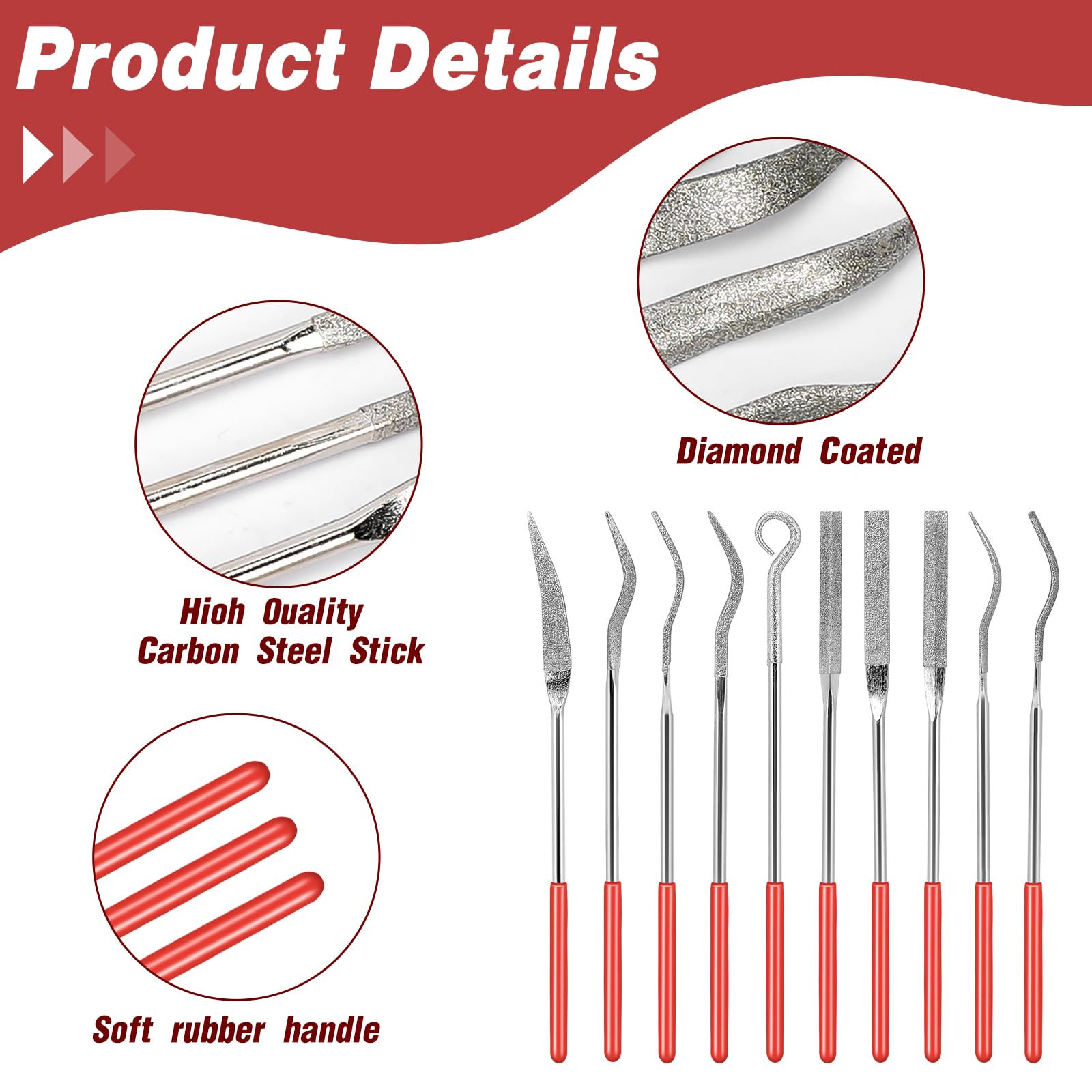 10Pcs Diamond Needle File Set - Mini Metal Files for Jewelry, Stone Carving & Model Making - 140mm/5.5inch Precision Tools for DIY Crafts, Watch Repair & Metalworking Projects