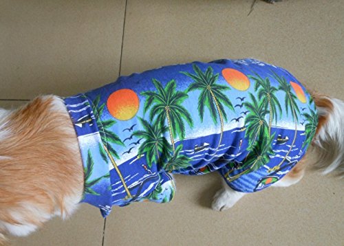 Hawaiian Beach Coconut Tree Print Dog Shirt - Summer Camp Pet Clothes for Small Dogs (Blue, Size S) - Perfect for Beach Outings, Vacation Photos & Summer Parties