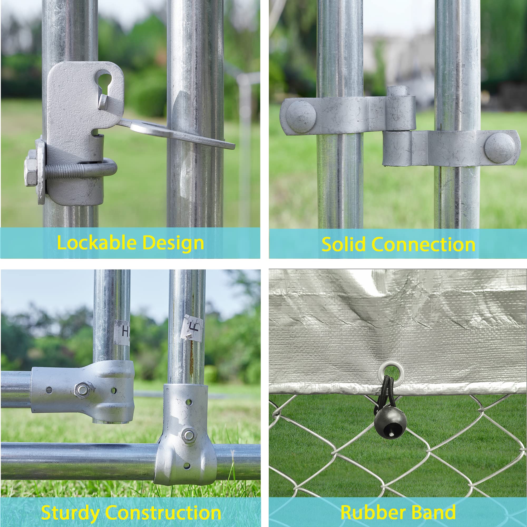Extra Large Outdoor Dog Kennel - Heavy Duty Galvanized Steel Rust-Proof Dog Crate with Roof, Waterproof UV-Resistant Cover & Secure Lock - Perfect for Backyard, Kennel Runs, and Pet Safety
