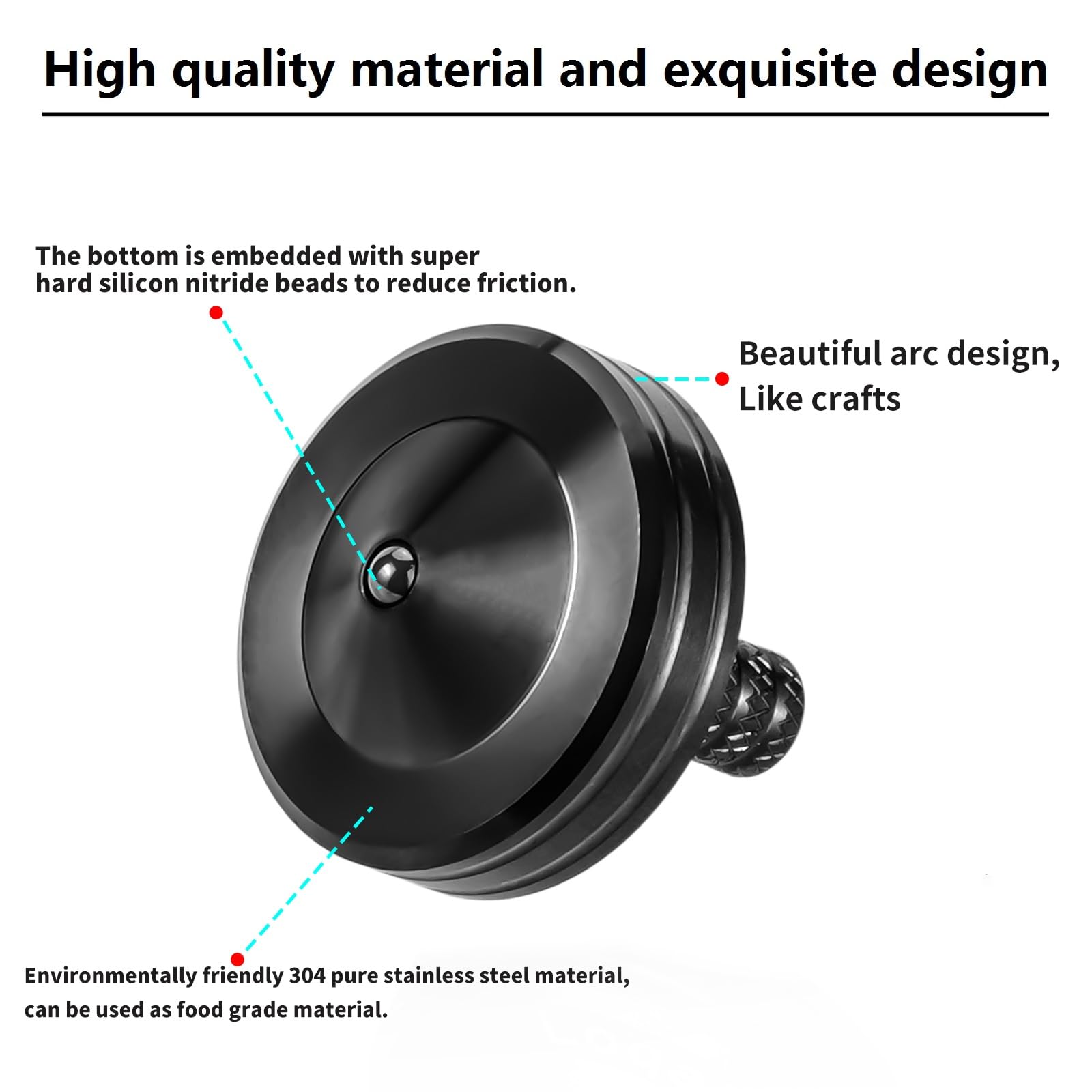 Premium Metal Spinning Top - Longest Spin Time Over 8 Minutes | Easy to Spin with Handstand Rotation | Stress Relief & ADHD Fidget Toy for Adults & Kids (Large, Black) - Perfect for Office, Classroom & Home Relaxation