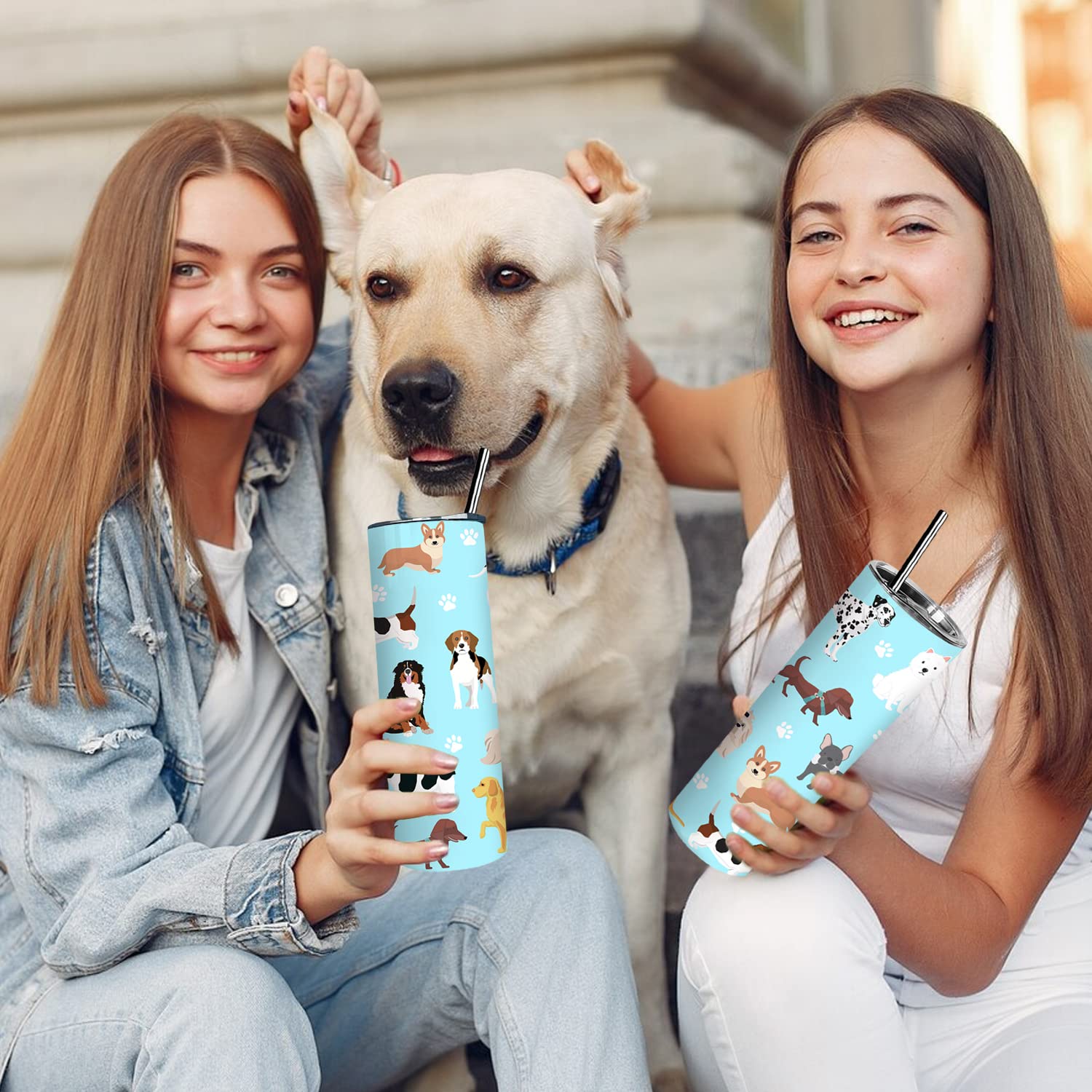 20oz Stainless Steel Dog Tumbler with Lid & Straw - Paw Print Design Travel Mug for Coffee & Tea - Perfect Gift for Dog Lovers & Women (Ideal for Travel, Office, Hiking & Outdoor Adventures)