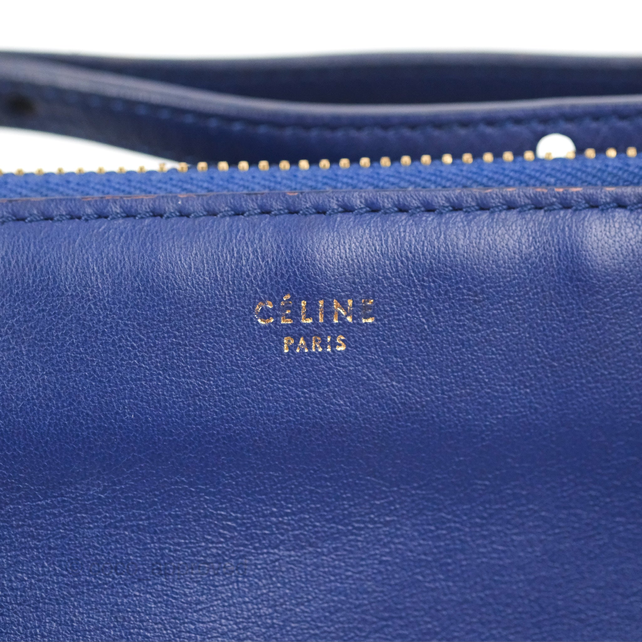 Celine Small Trio Crossbody Bag in Dark Blue Lambskin Leather with Gold Hardware - Perfect for Everyday Use, Travel & Date Nights
