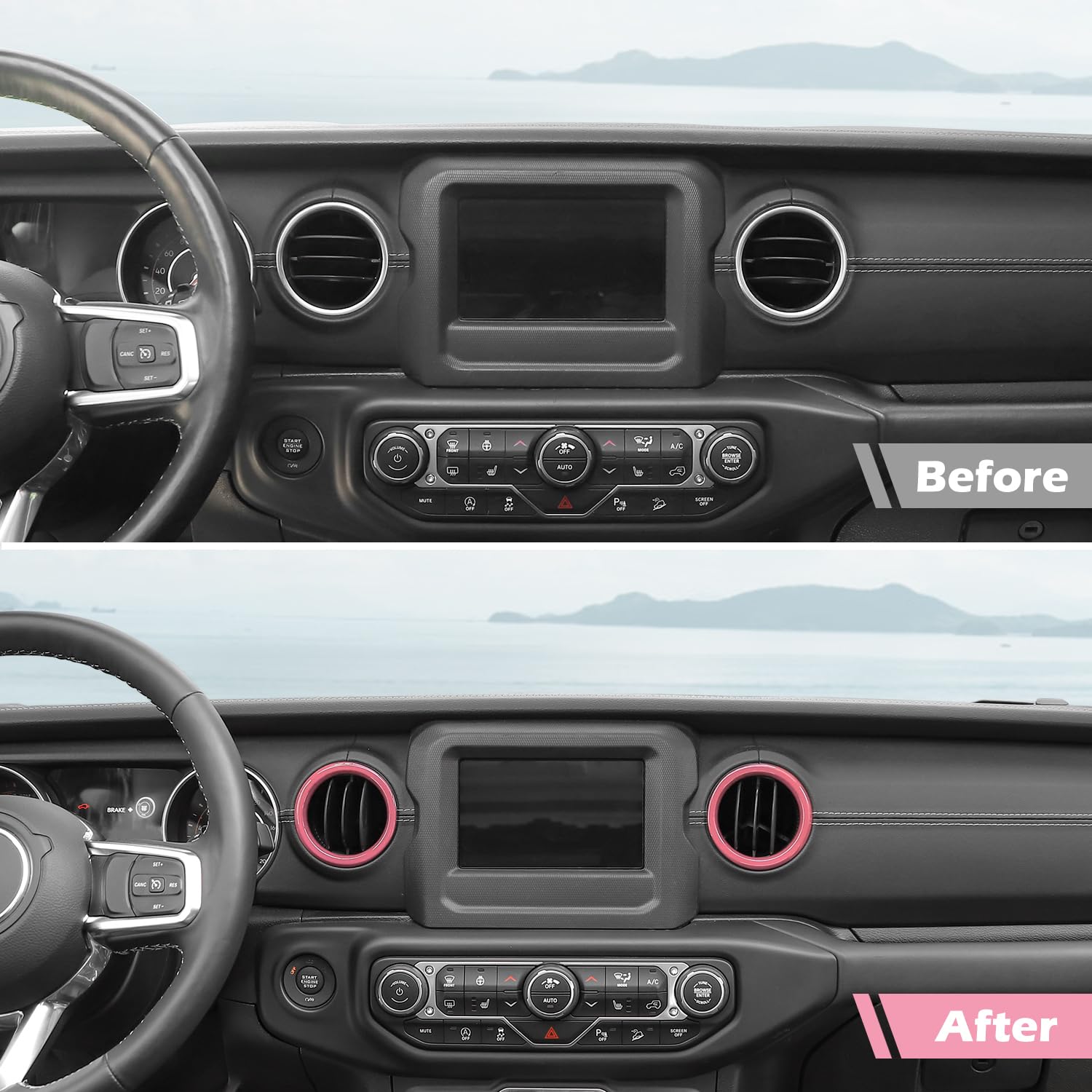 Jeep Wrangler JL JLU & Gladiator JT Dash Air Vent Covers (2018-2023) - Pink Interior Accessories 4pc Set | AC Vent Trim for Enhanced Style & Protection | Perfect for Off-Road Adventures & Daily Commutes