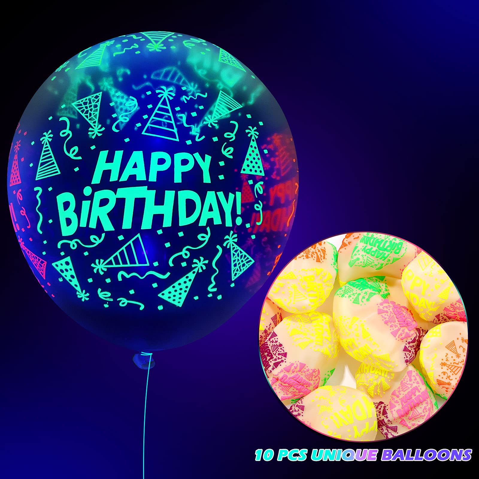 60 Pieces Neon Glow in The Dark Balloons - 12 Inch UV Reactive Party Balloons for Birthday, Rave, Blacklight & Glow Party Decorations - Perfect for Night Clubs, Halloween & Festive Celebrations