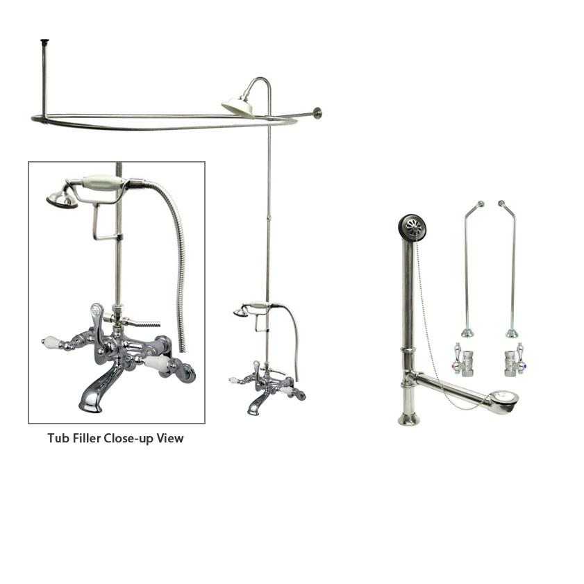Chrome Clawfoot Tub Faucet Shower Kit with Enclosure Curtain Rod 460T1CTS - Vintage Style Bathroom Fixture for Freestanding Bathtub - Perfect for Bathroom Renovation & Spa-Like Relaxation