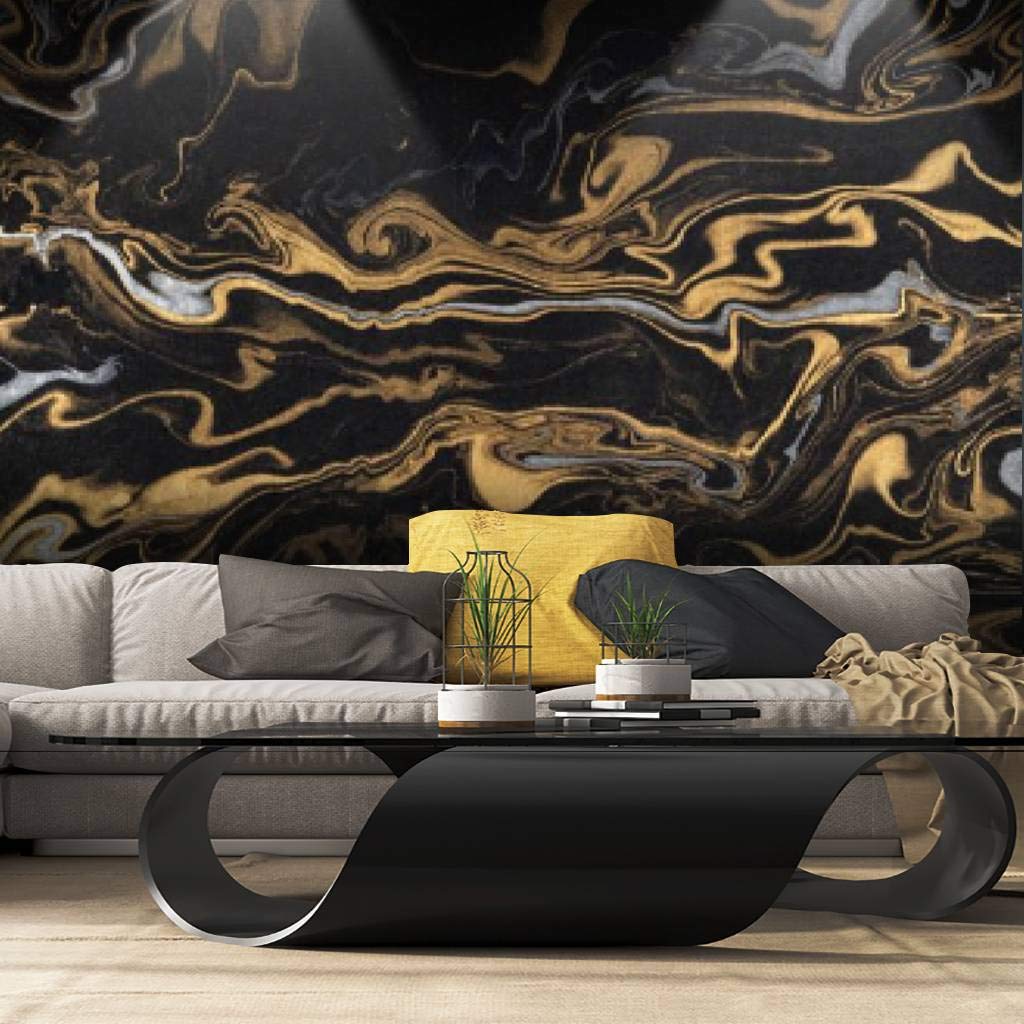 Peel and Stick Marble Ink Wallpaper - Black Silver Gold Self-Adhesive Vinyl Film Roll | Removable Wall Mural for Home Decor, Shelf Liner & Accent Walls