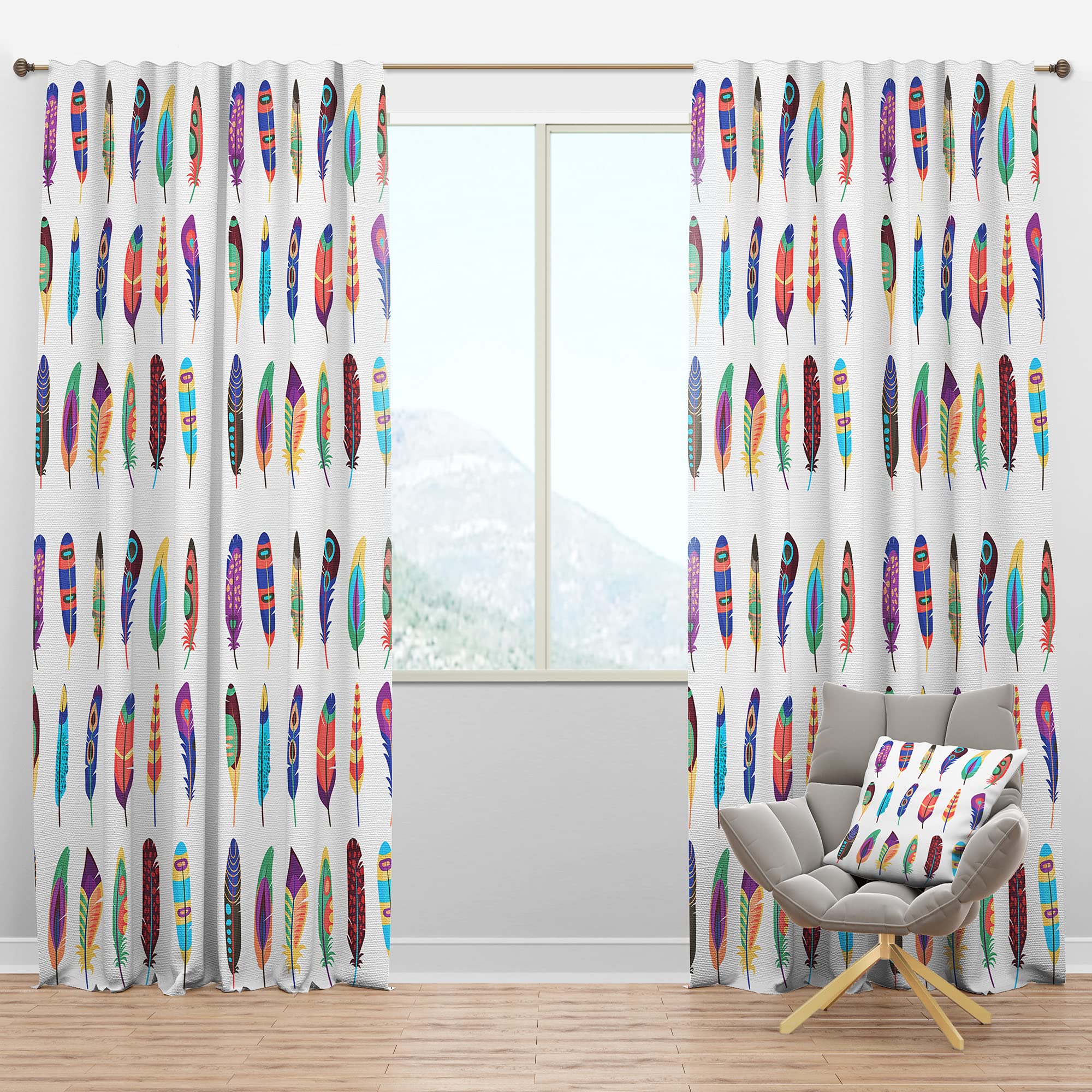 Blackout Curtains 'Colored Feathers Set' - Thermal Insulated Single Panel (52x120 inches) for Bedroom & Living Room - Noise Reducing & Energy Saving Window Drapes - Perfect for Home Theater, Nursery, and Shift Workers