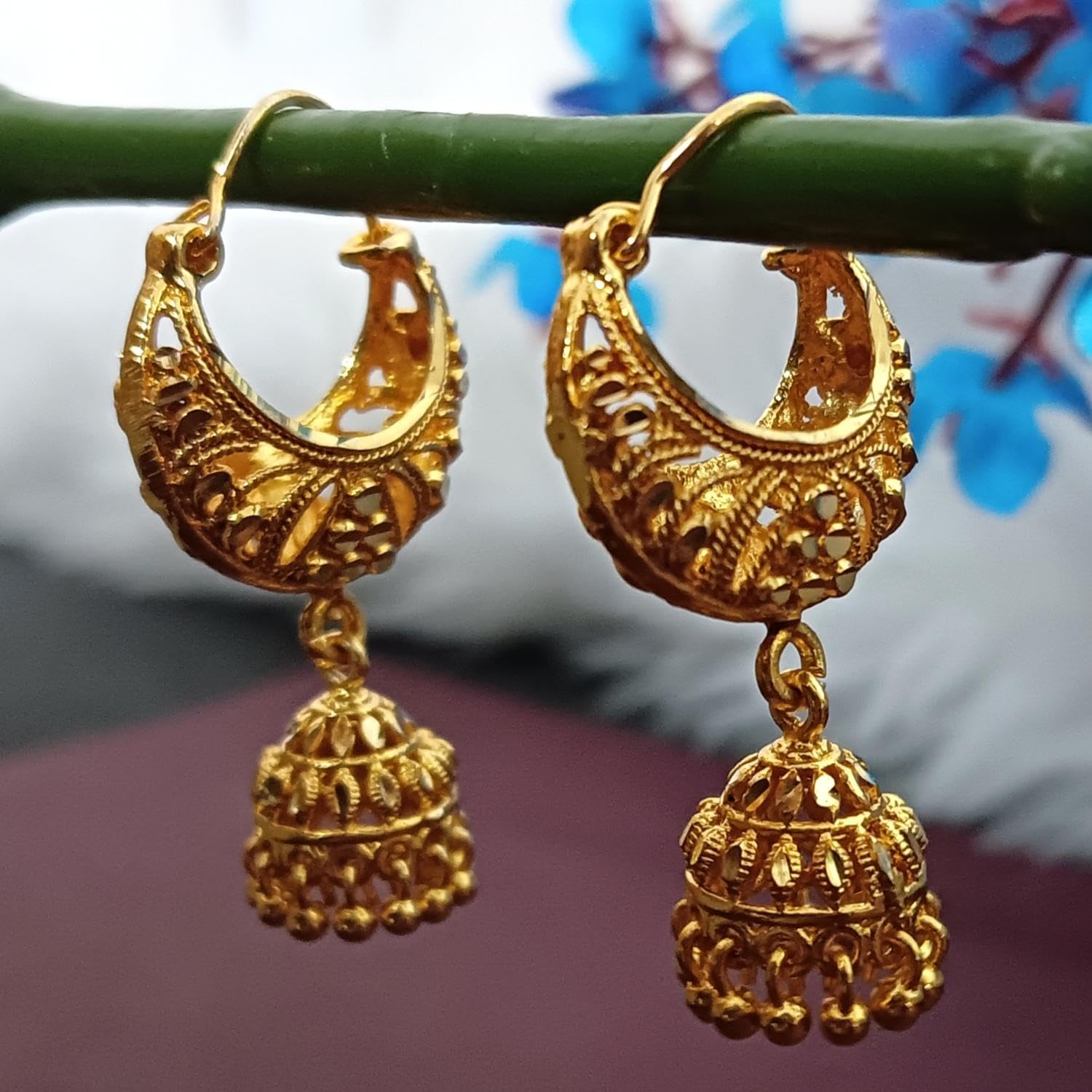 Efulgenz Indian Jhumka Hoop Earrings for Women - Traditional Gold Tone Dangle Earrings Set - Perfect for Weddings, Parties & Ethnic Fashion