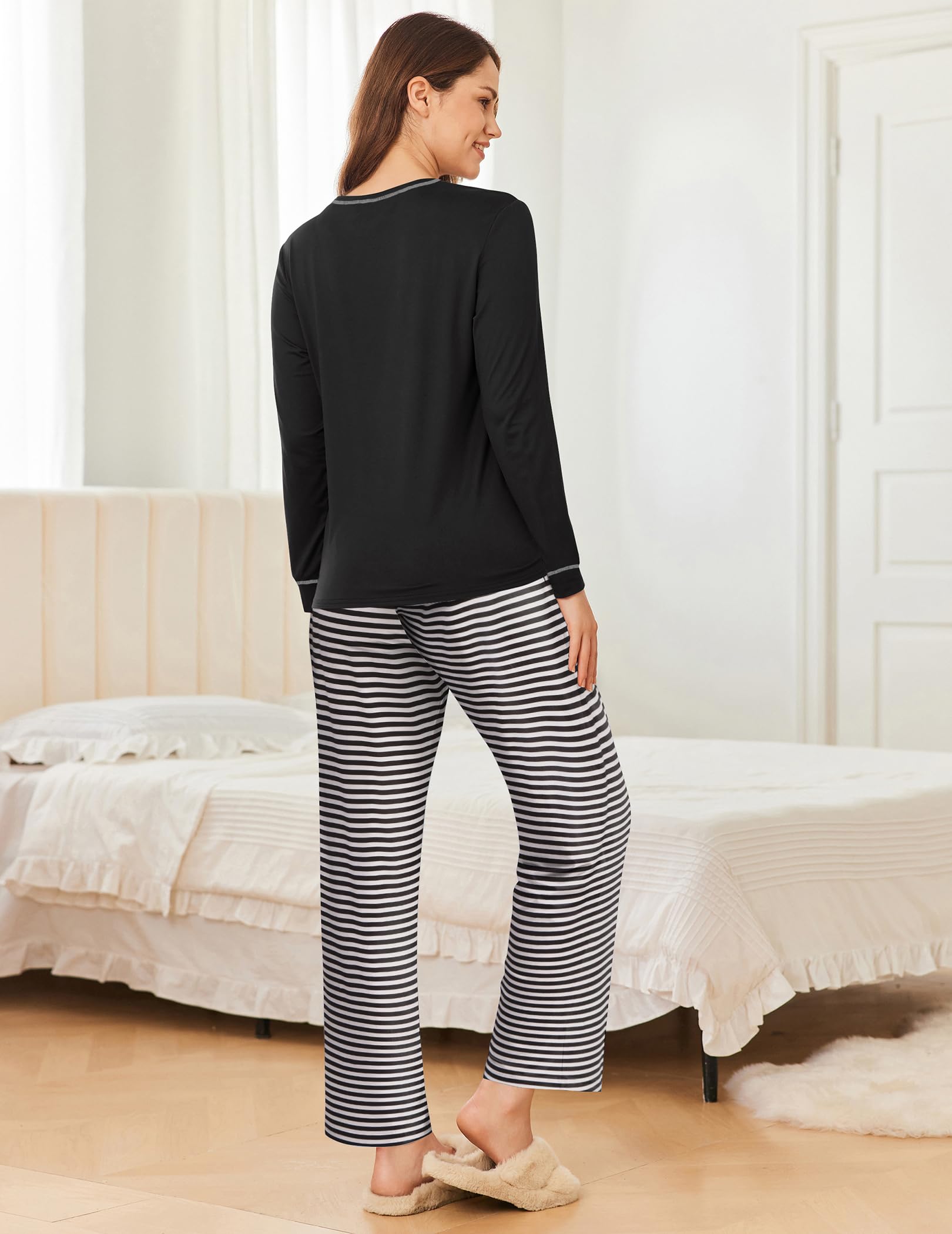 Ekouaer Women's Pajama Set - Soft Long Sleeve Sleepwear with Pockets | Cozy Home & Travel Loungewear