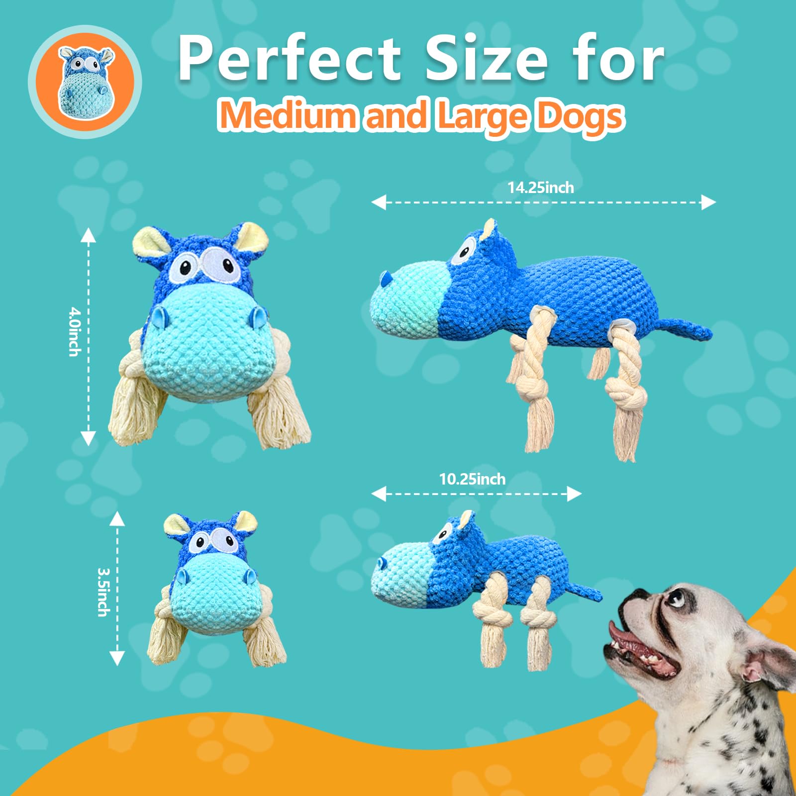 **Durable Squeaky Plush Dog Toys for Large, Medium & Small Dogs - Interactive Chew Toy for Puppies & Adult Dogs - Blue Large Stuffed Animal for Playtime & Training**