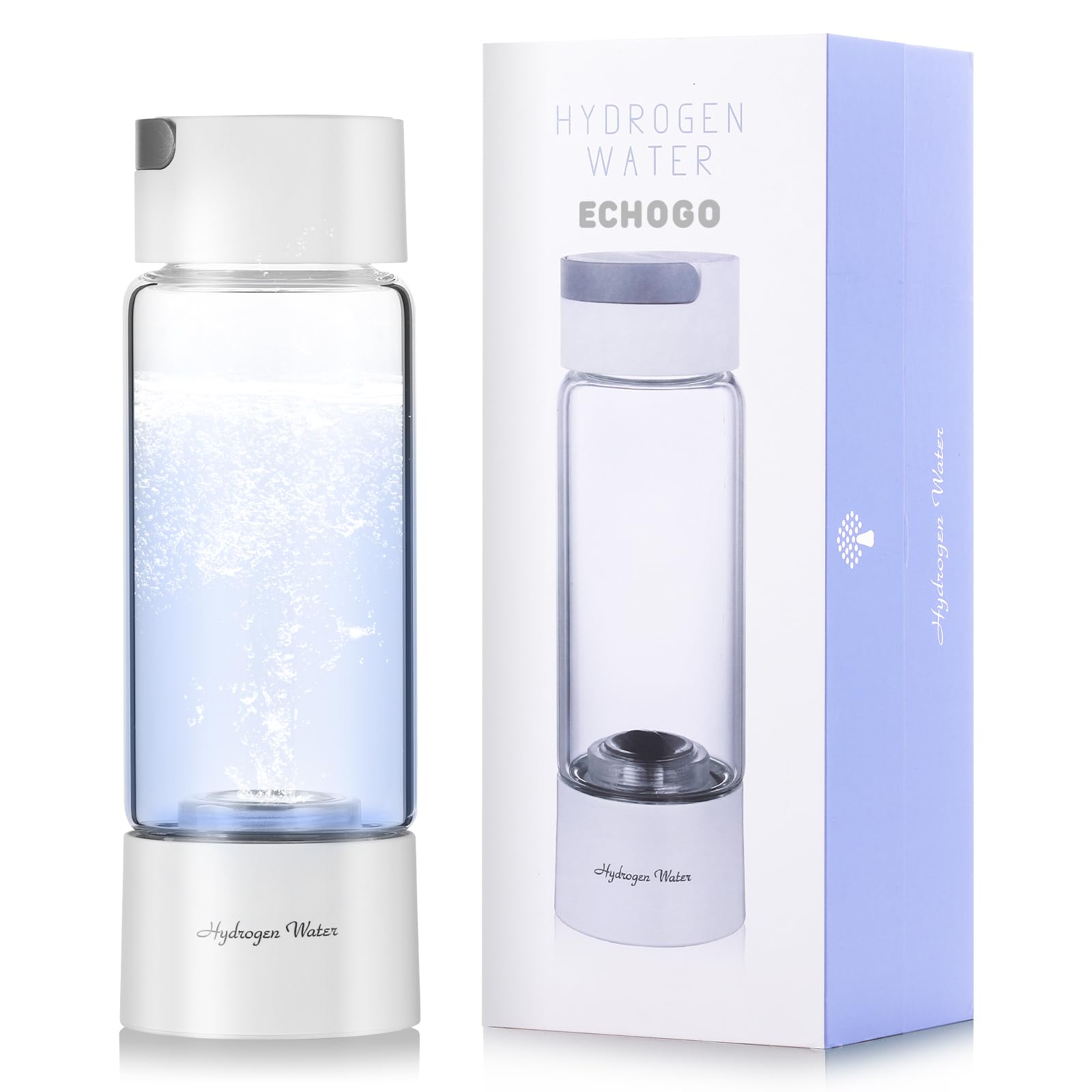 Upgraded Hydrogen Water Bottle Generator - Portable H2 Rich Water Cup with 380ml Glass Container (White) | Perfect for Hydration, Detox & Active Lifestyle | Gym, Office & Travel Essential