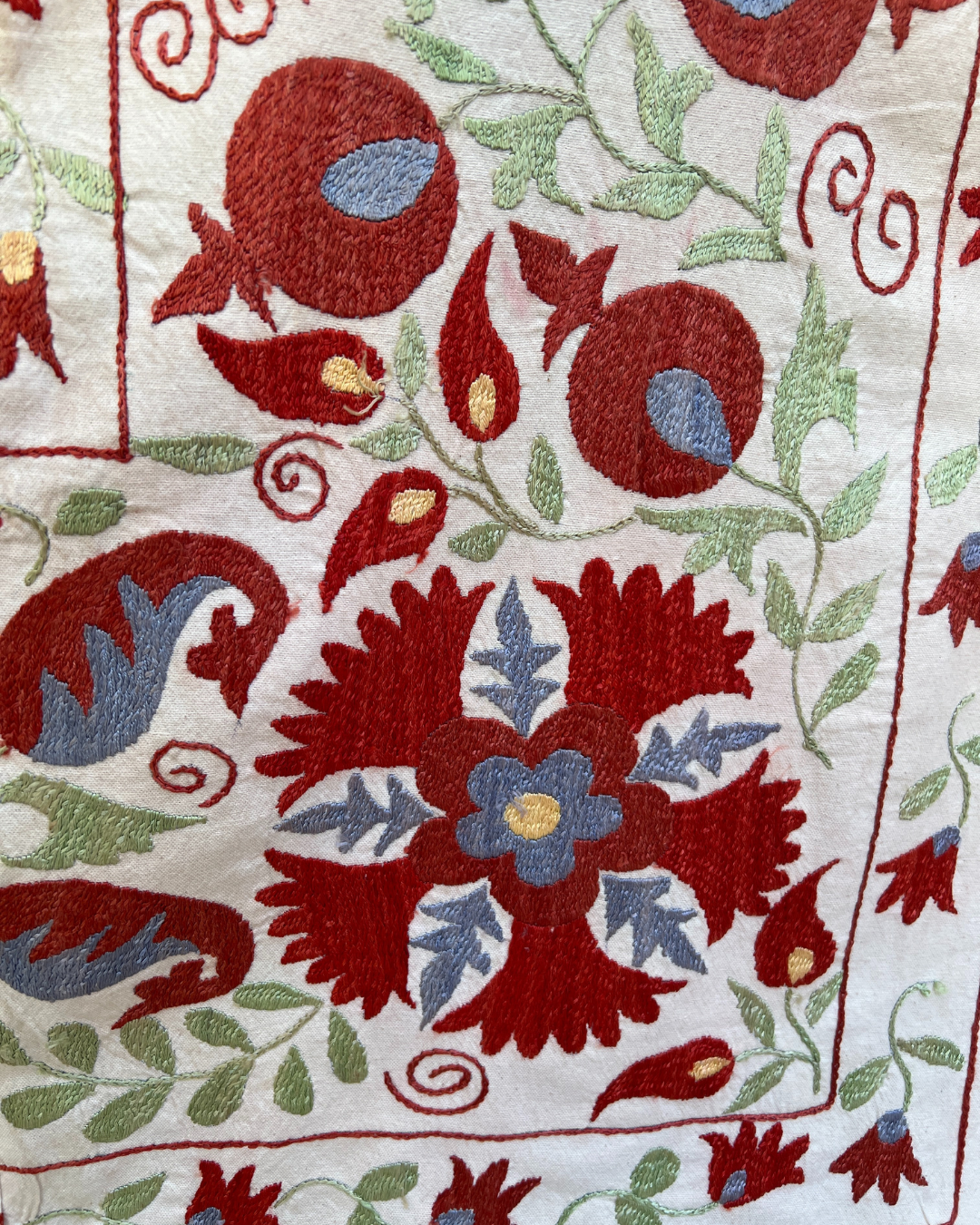 Suzani No 222 Handmade Embroidered Cotton Pillow Cover - Bohemian Home Decor for Living Room, Bedroom & Sofa
