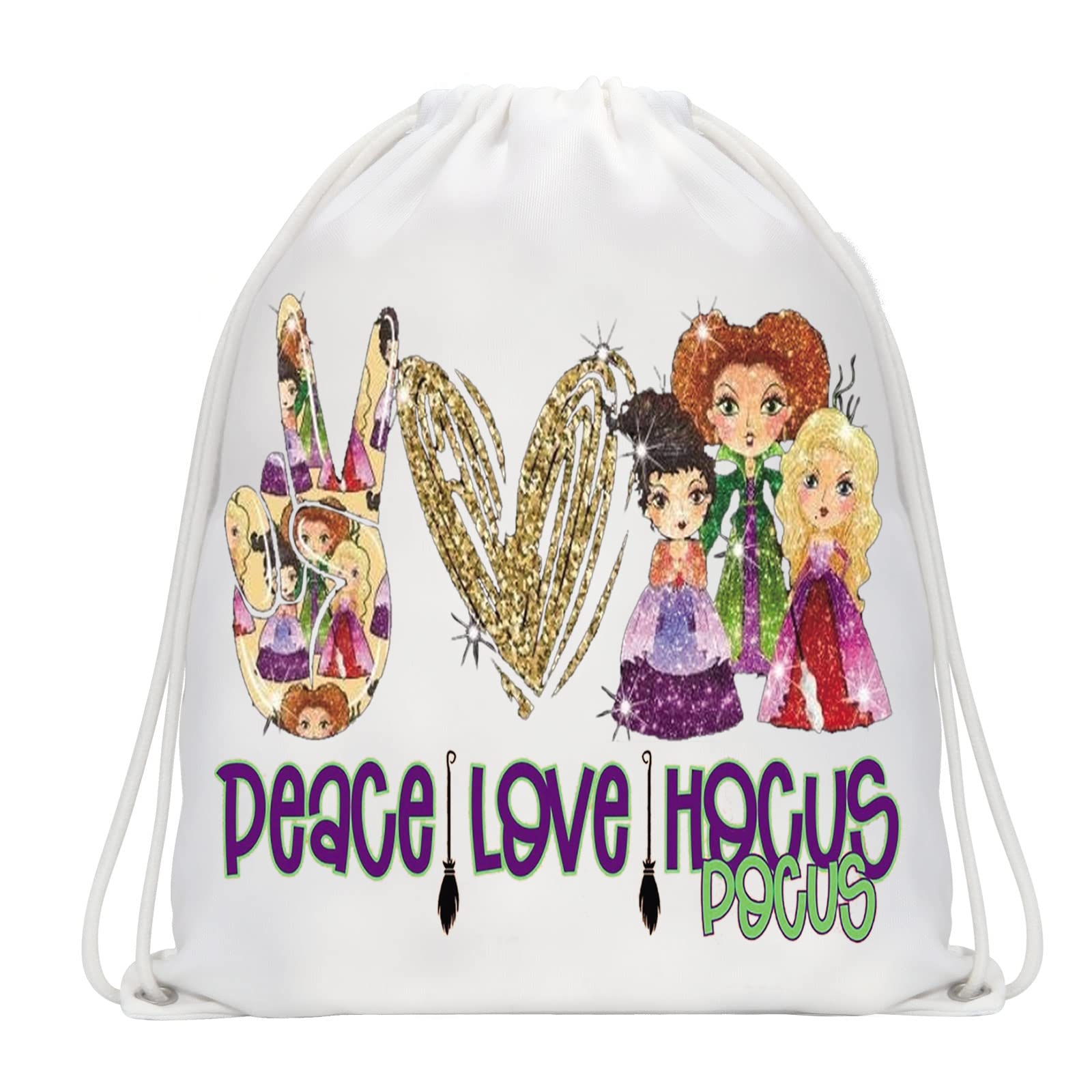 Hocus Pocus Witch Drawstring Backpack - Winifred Mary & Sarah Movie Fan Gift - Peace Love Hocus Pocus Travel Bag - Perfect for Halloween Costumes, Movie Nights & Themed Parties