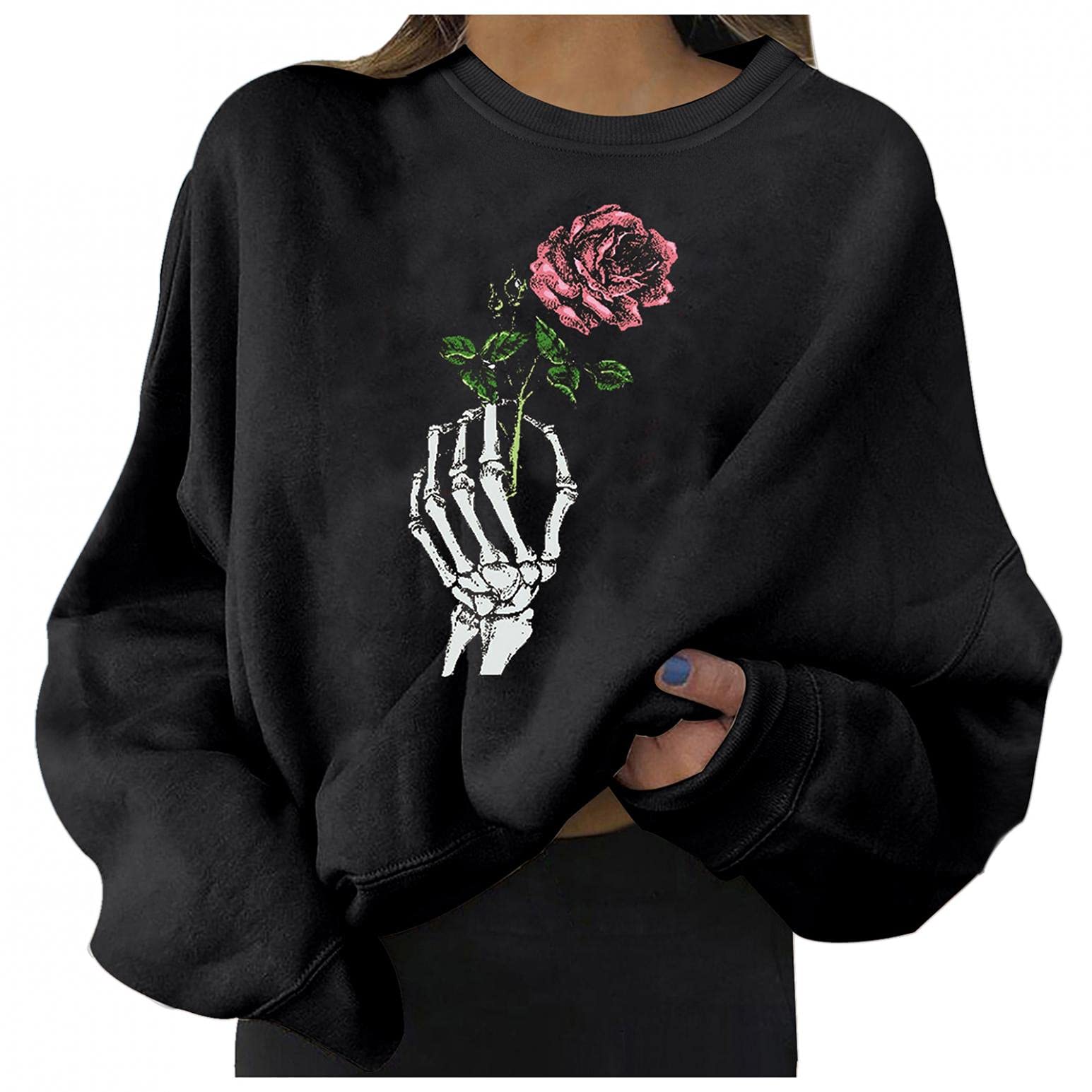 Women's Halloween Sweaters - Pumpkin Graphic Long Sleeve Crewneck Pullover Tops | Casual Loose Hoodies for Halloween Parties, Office Costume Day & Fall Festivals