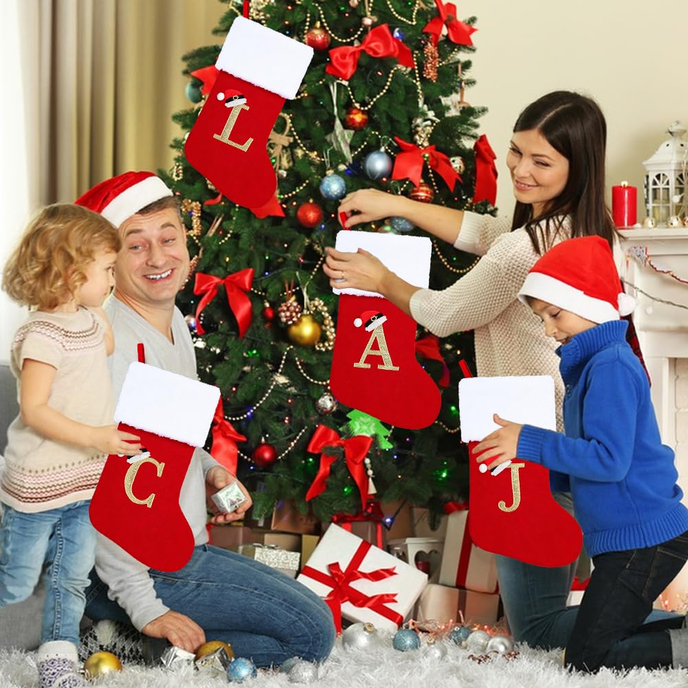 Personalized 20 Inch Monogram Christmas Stockings with Red Velvet & White Plush Cuffs - Custom Family Holiday Decor for Fireplace, Xmas Tree & Gift Giving - Perfect for Christmas Decorations & Festive Home Styling