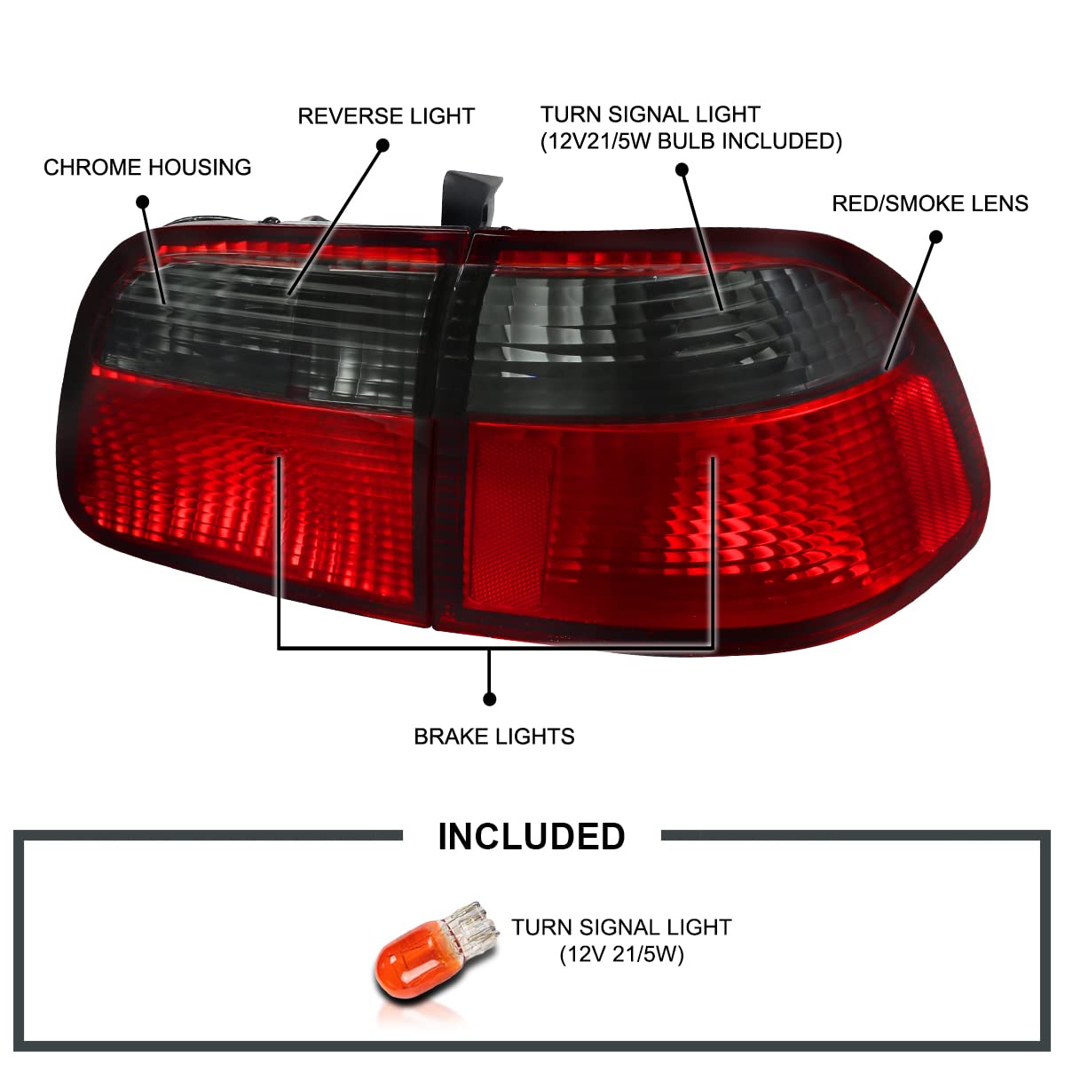 Spec-D Tuning Red Smoke LED Tail Lights for 1999-2000 Honda Civic Sedan - Left & Right Pair Assembly - Enhances Style & Visibility for Night Driving & Car Shows