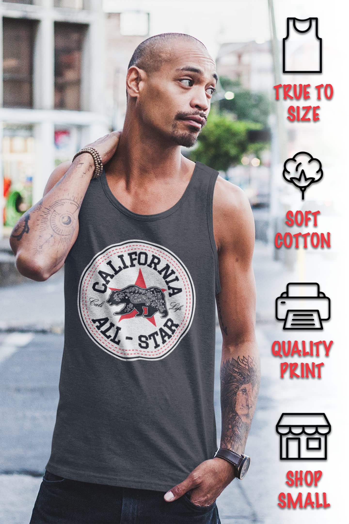 California All Star Men's Shirt - Cali Life Bandana Bear Graphic Tee | Casual Streetwear for Men | Perfect for Summer Outfits, Concerts & Beach Days