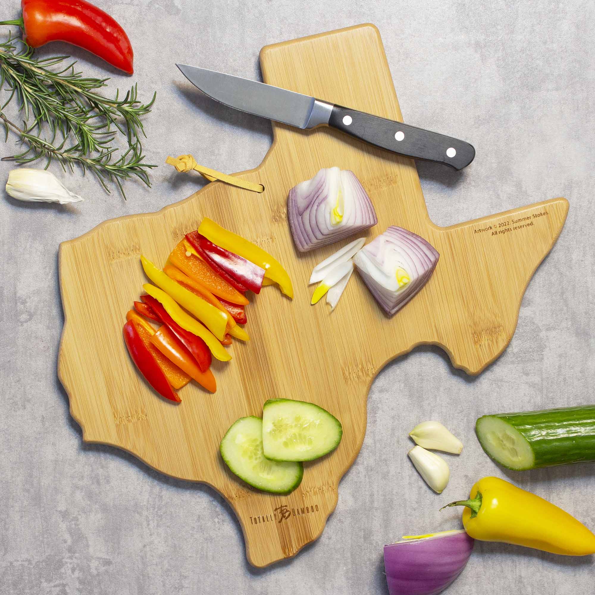 Handcrafted Texas-Shaped Wooden Cutting Board with Summer Stokes Artwork - Perfect for Kitchen Decor, Gift Giving & Serving Charcuterie