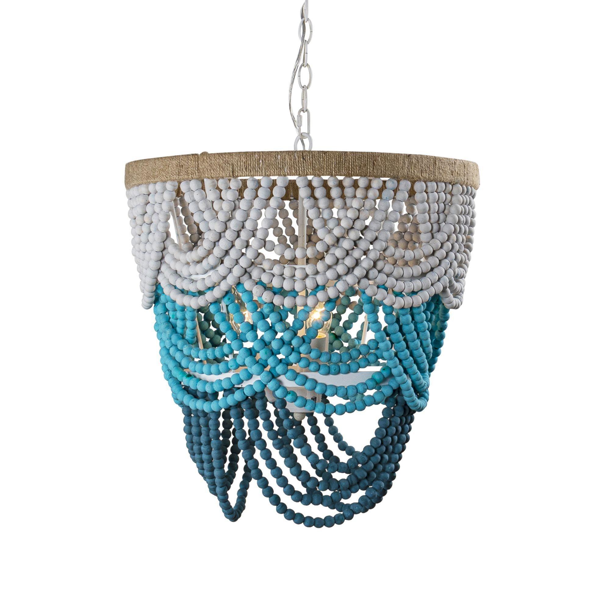 Hatfield 4-Light Bohemian Style Wood Beaded Chandelier - Elegant Dining Room Lighting for Farmhouse, Rustic & Vintage Home Decor