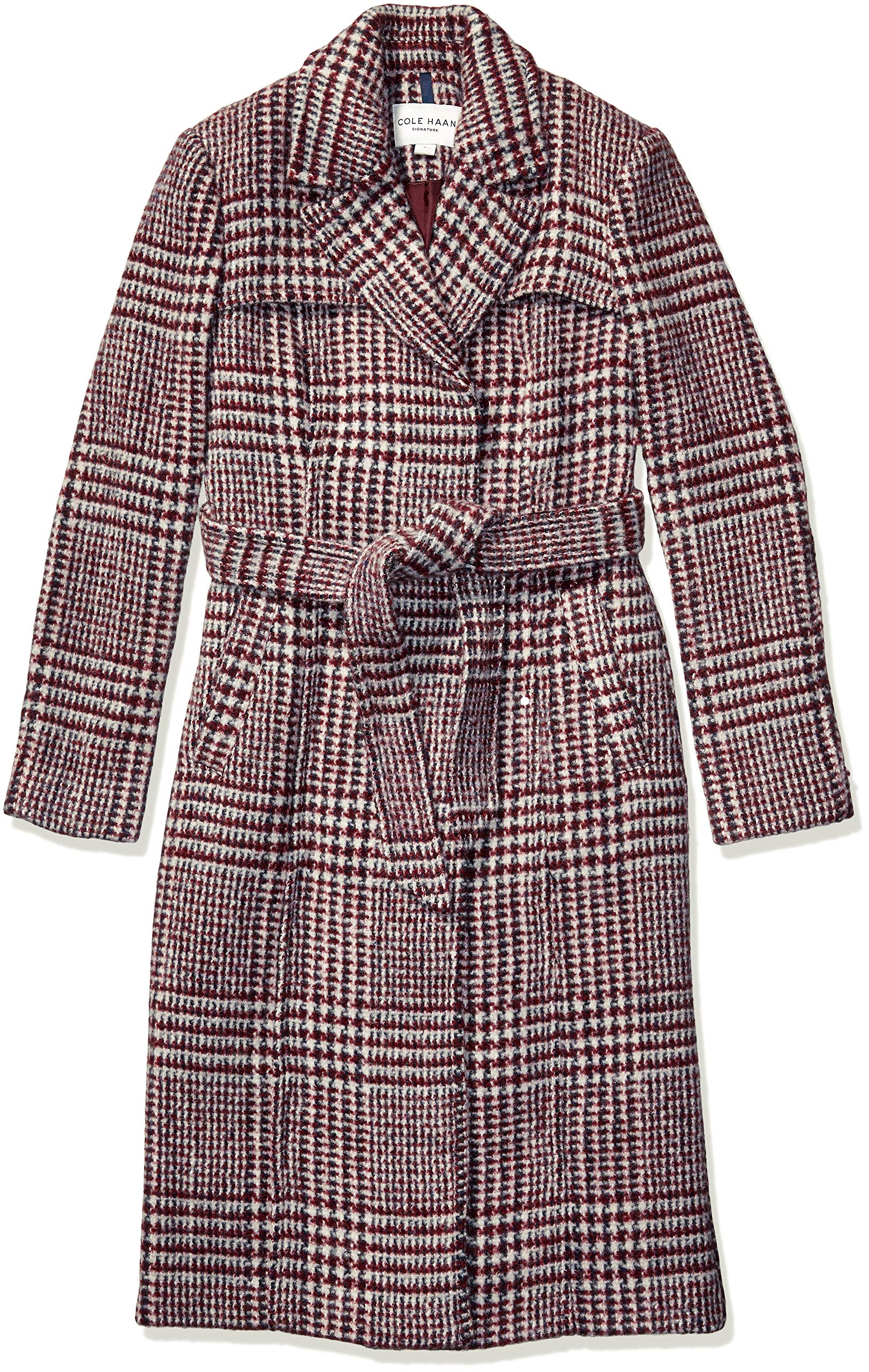 Cole Haan Women's Long Wool Trench Coat - Classic Winter Warm Coat with Belt, Water-Resistant Outerwear for Office, Travel & Formal Occasions